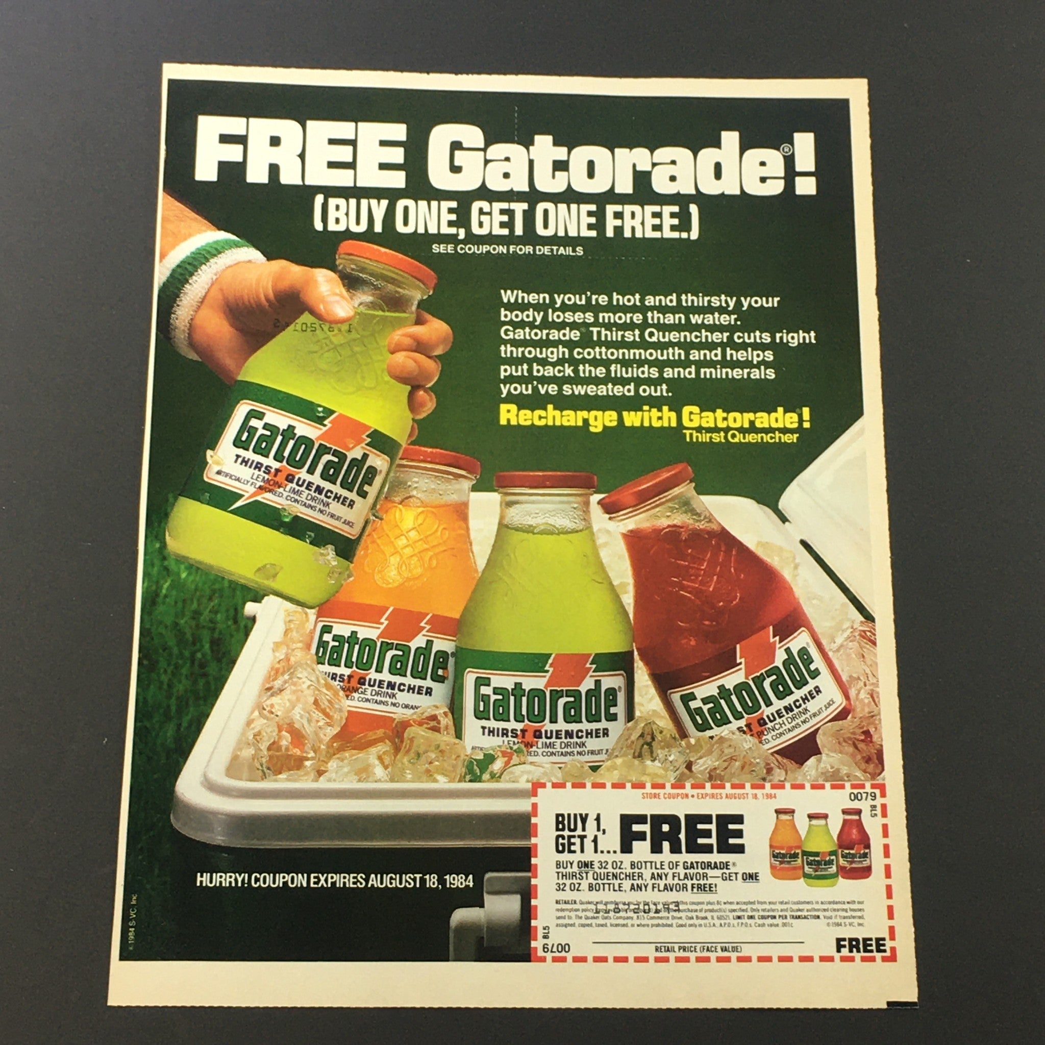 VTG Retro 1984 Gatorade Thirst Quencher Buy 1 Take 1 FREE Print Ad Coupon