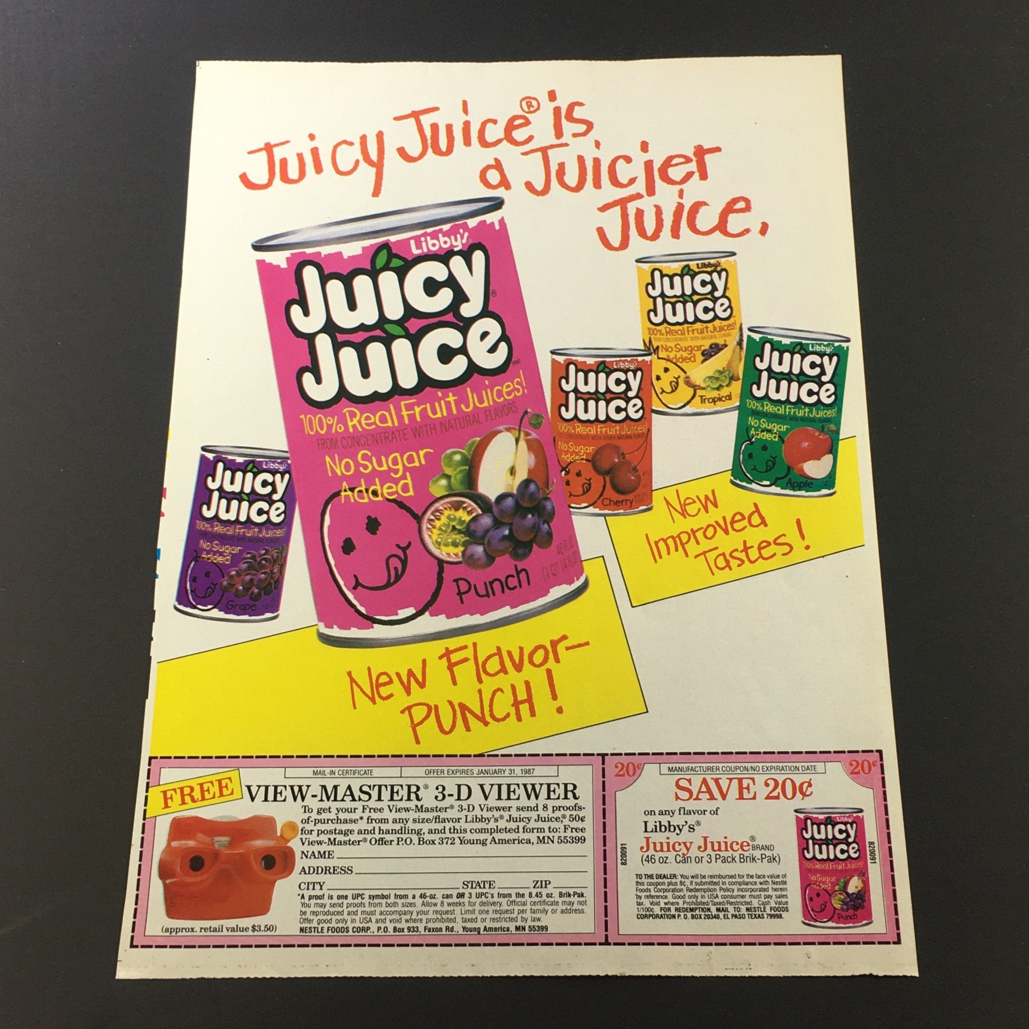 VTG Retro 1987 Libby's Juicy Juice 100% Real Fruit Juices Print Ad Coupon