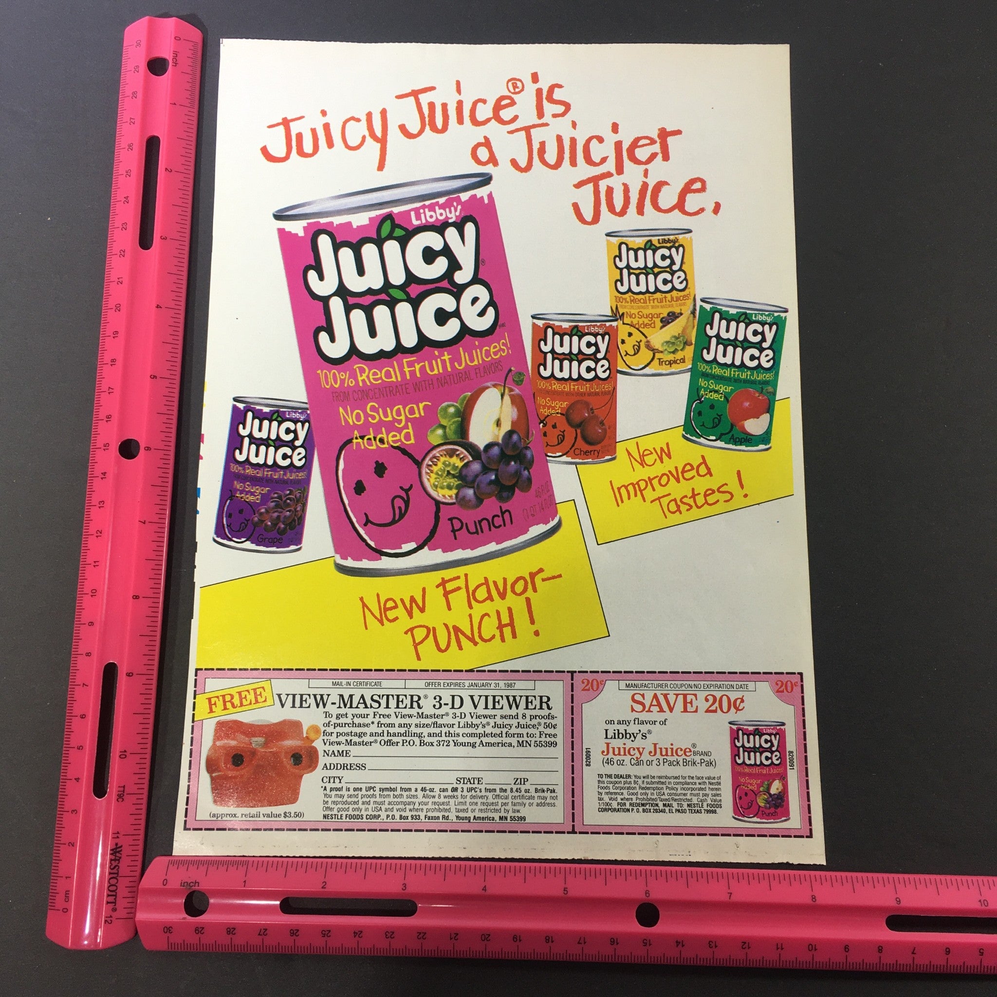 VTG Retro 1987 Libby's Juicy Juice 100% Real Fruit Juices Print Ad Coupon