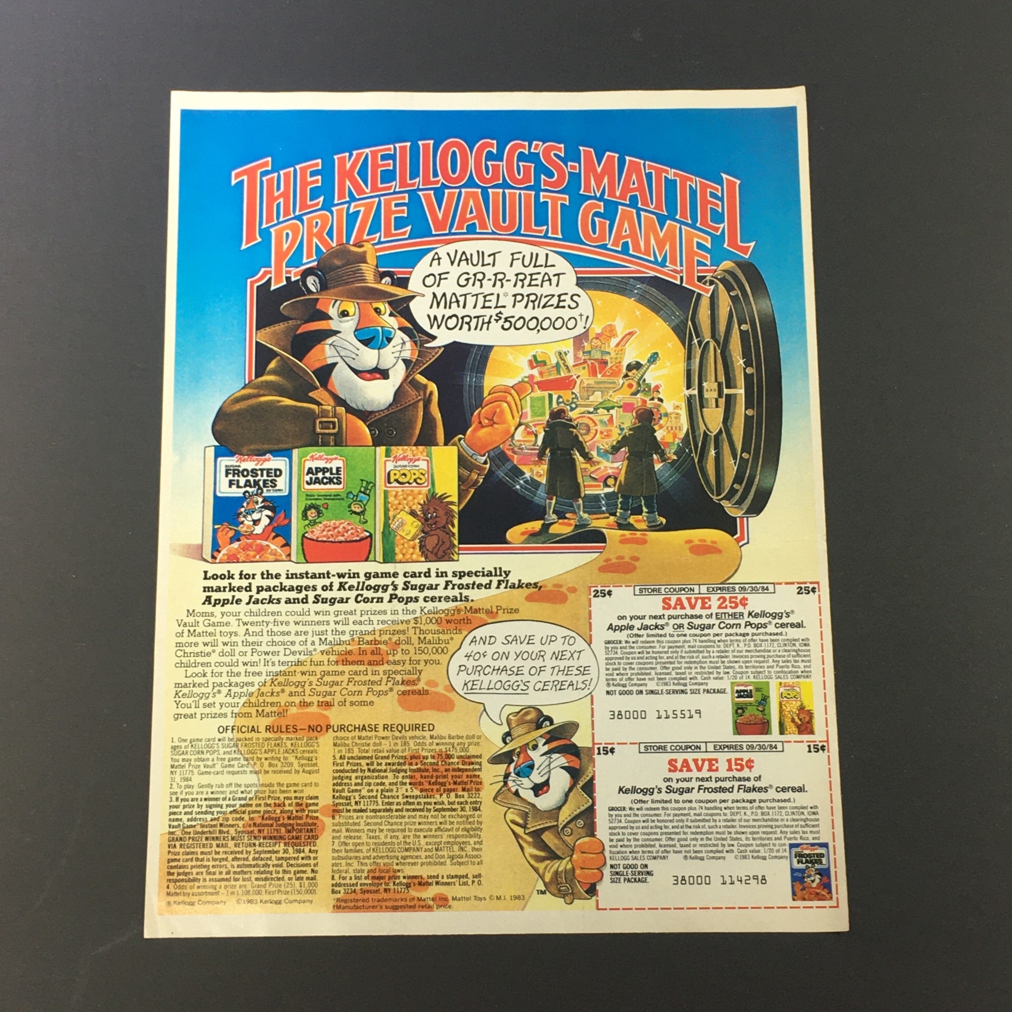 VTG Retro 1984 Kellogg's Frosted Flakes, Apple Jacks & Sugar Corn Pops Ad Coupon