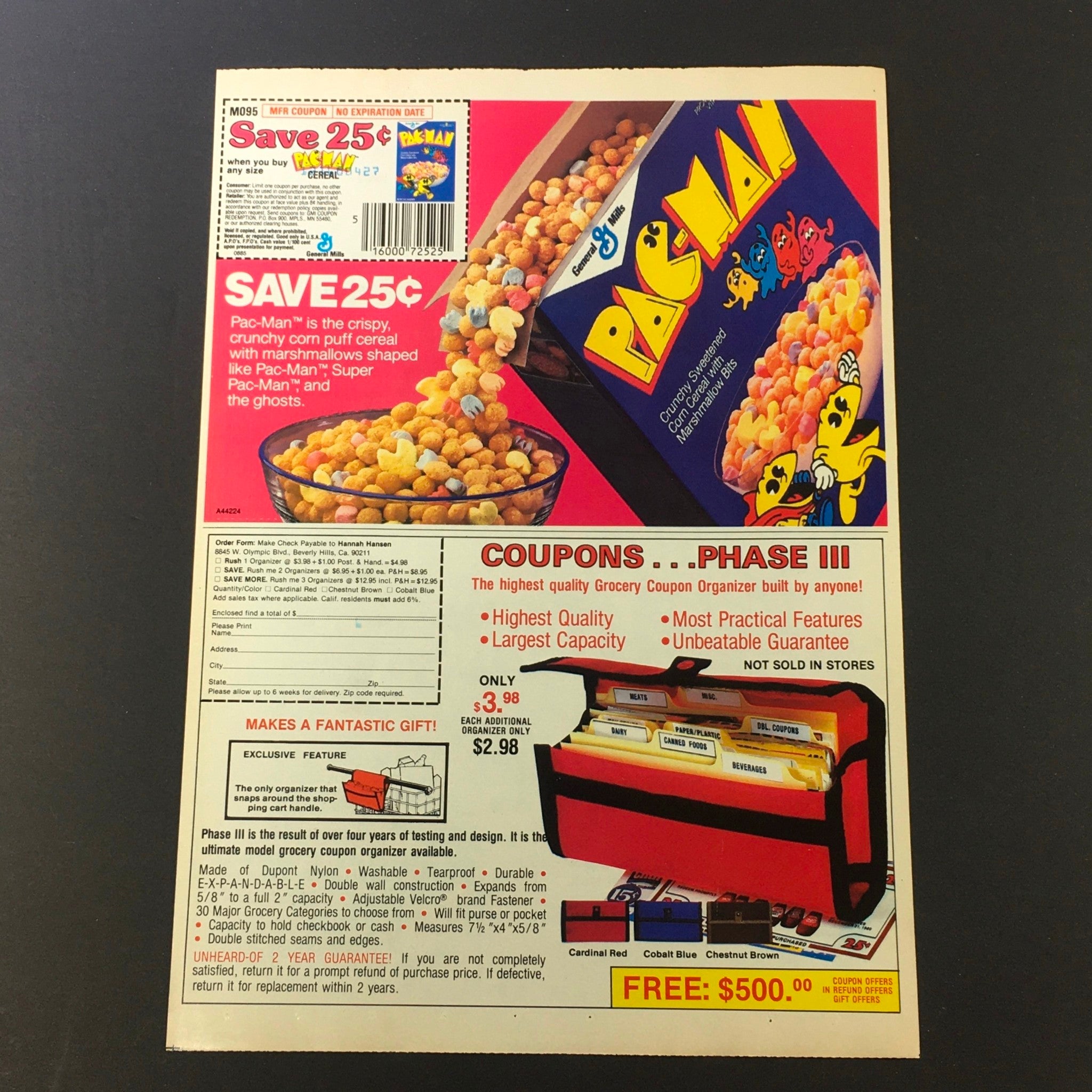 VTG Retro 1986 General Mill's Pac-Man Crunchy Sweetened Corn Cereal Ad Coupon