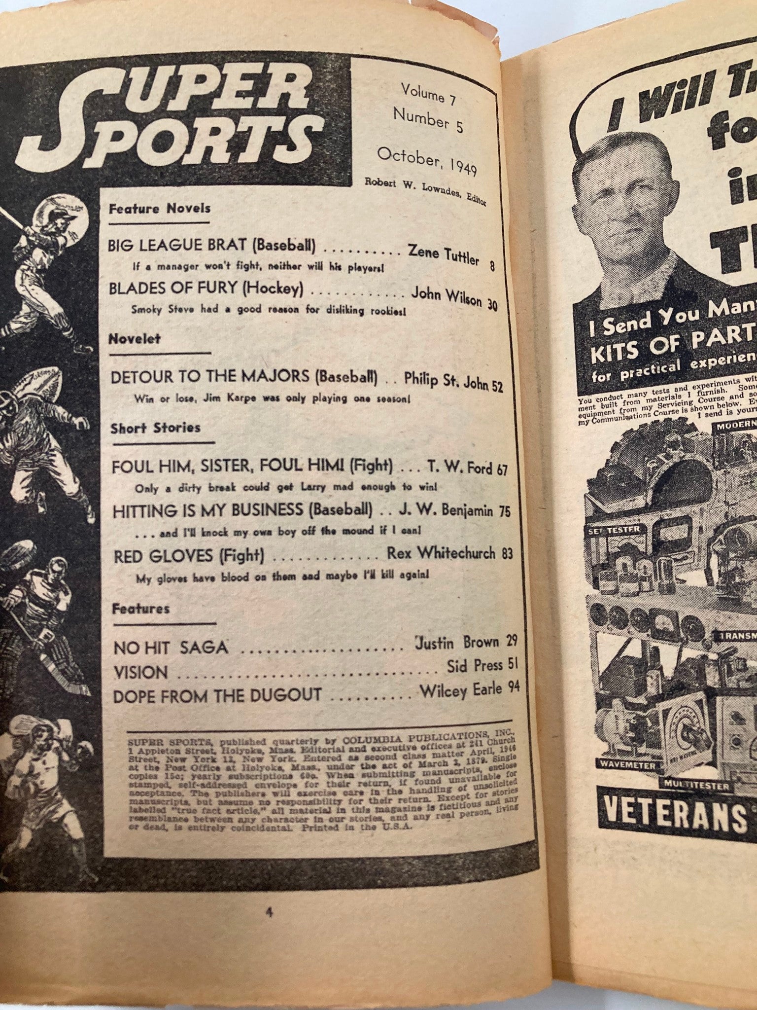 VTG Super Sports Magazine October 1949 Vol 7 #5 Big-League Brat No Label