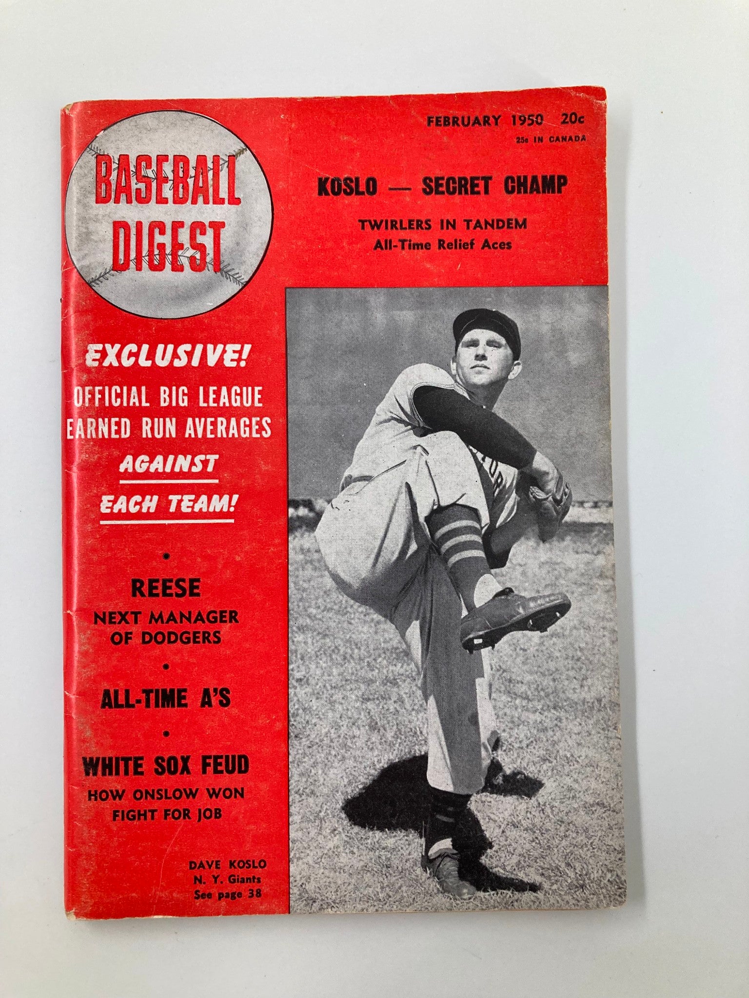 VTG Baseball Digest Magazine February 1950 Dave Koslo New York Giants No Label