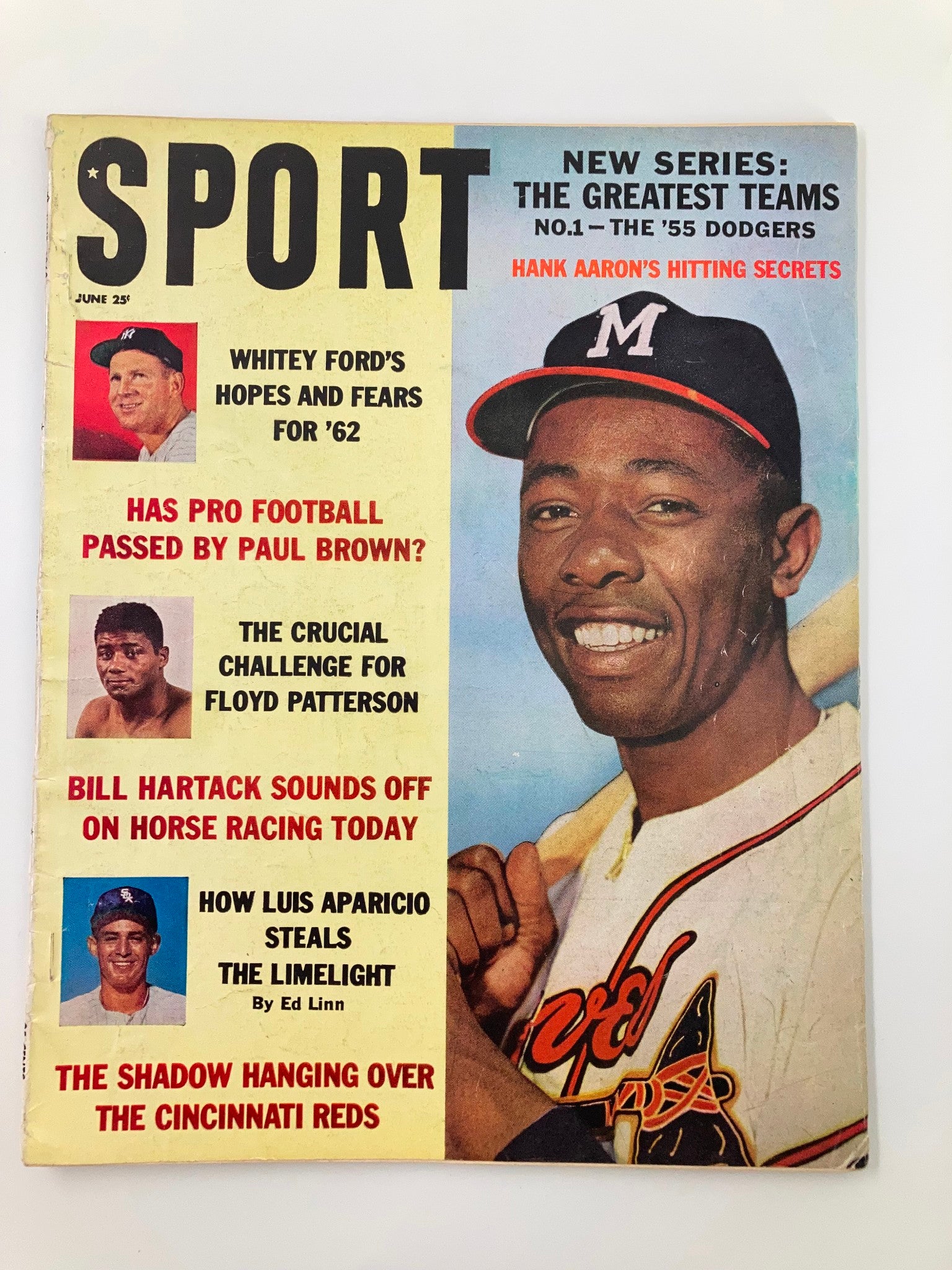 VTG Sport Magazine June 1962 Hank Aaron, Whitey Ford and Luis Aparicio No Label