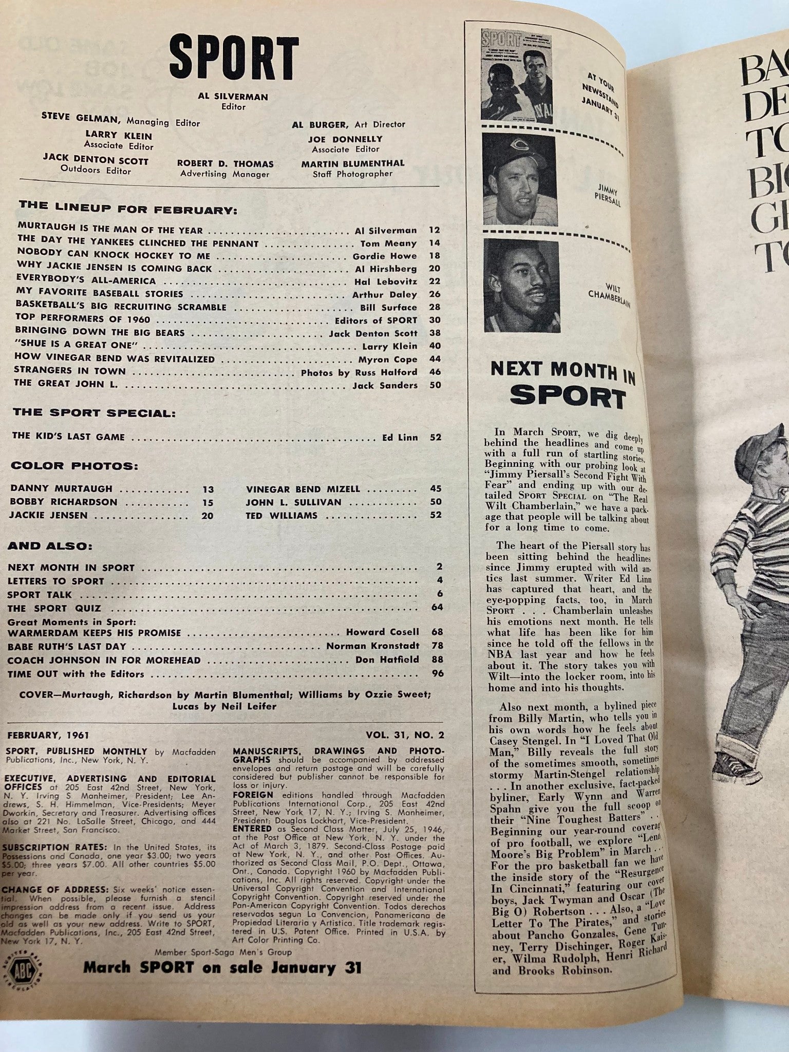 VTG Sport Magazine February 1961 Murtaughm, Richardson and Williams No Label