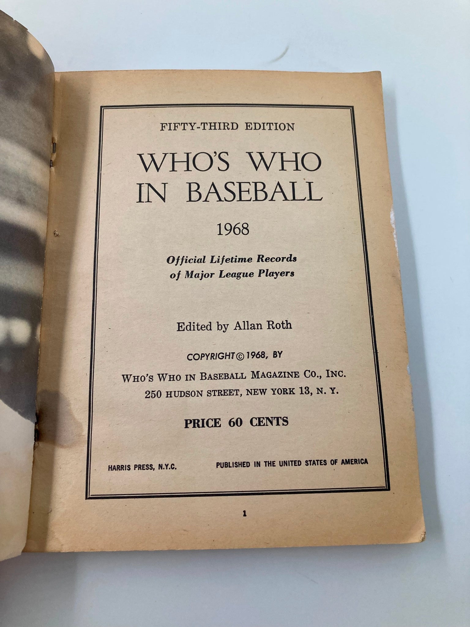 VTG Who's Who in Baseball 1968 53rd Edition Carl Yastrzemski No Label