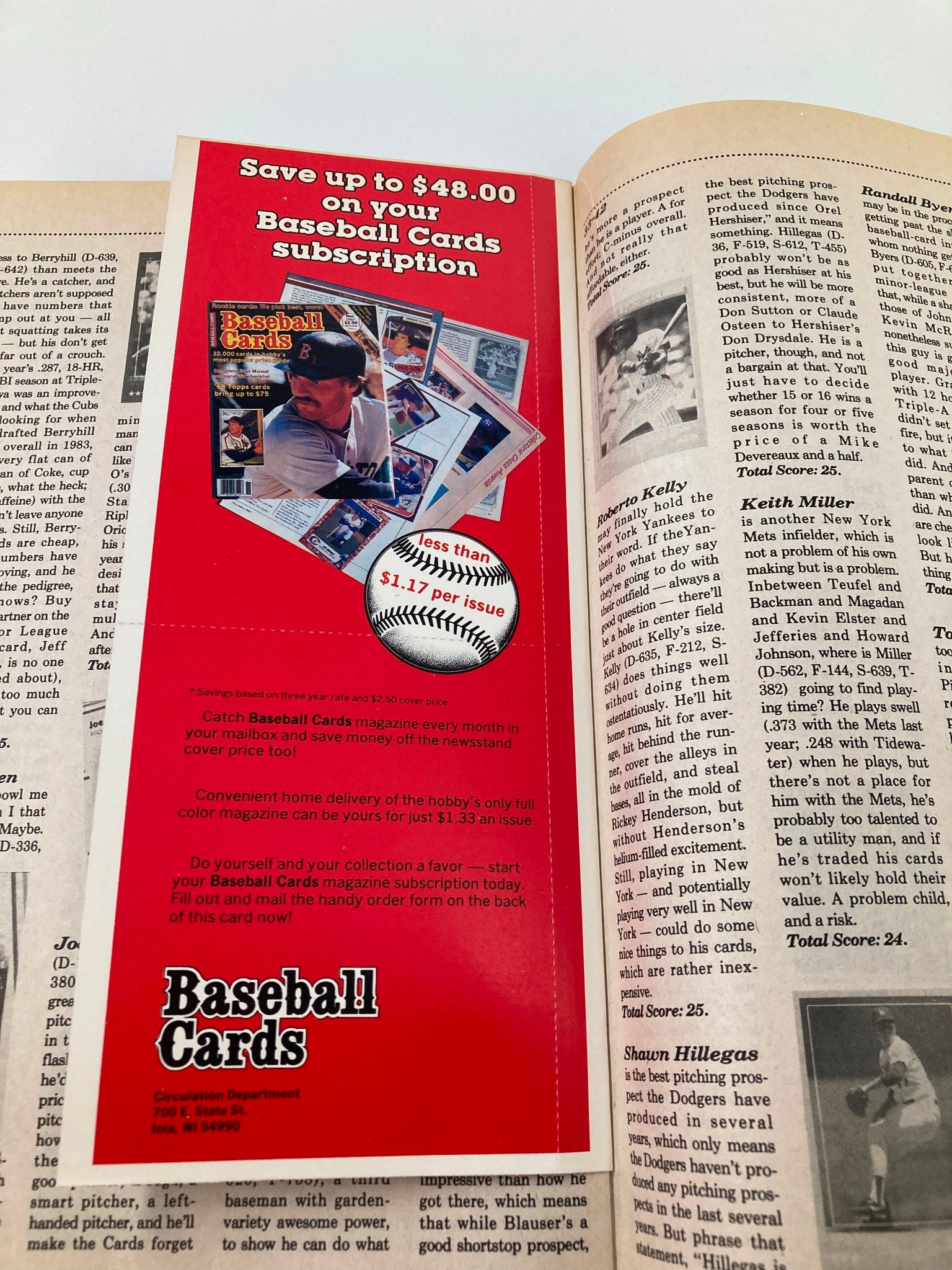 Subscription advertisement in Baseball Cards Magazine April 1988 offering savings on the magazine. This highlights the publication's engagement with baseball card enthusiasts.