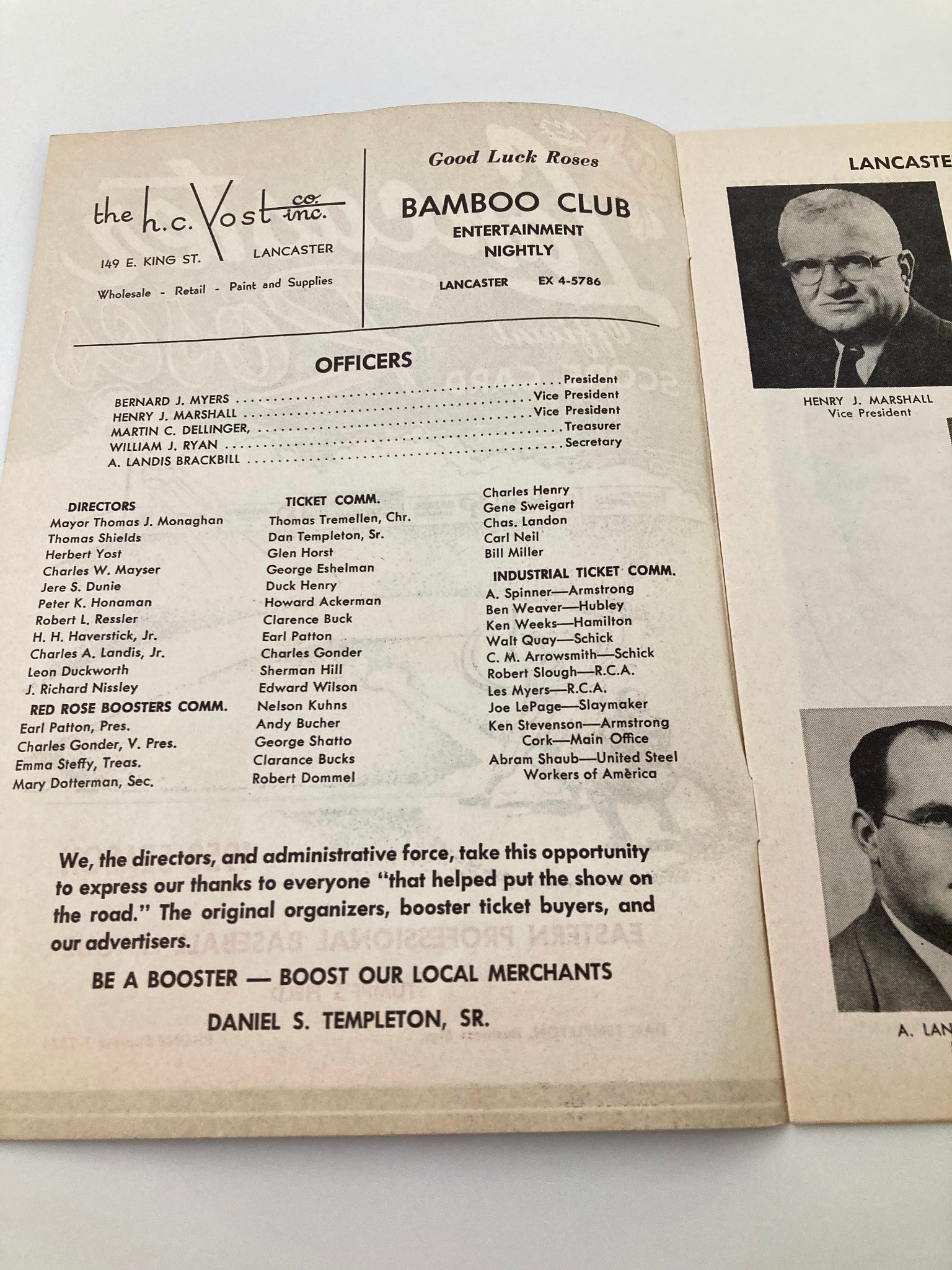1958 Eastern Professional Baseball League Lancaster Roses Official Score Card