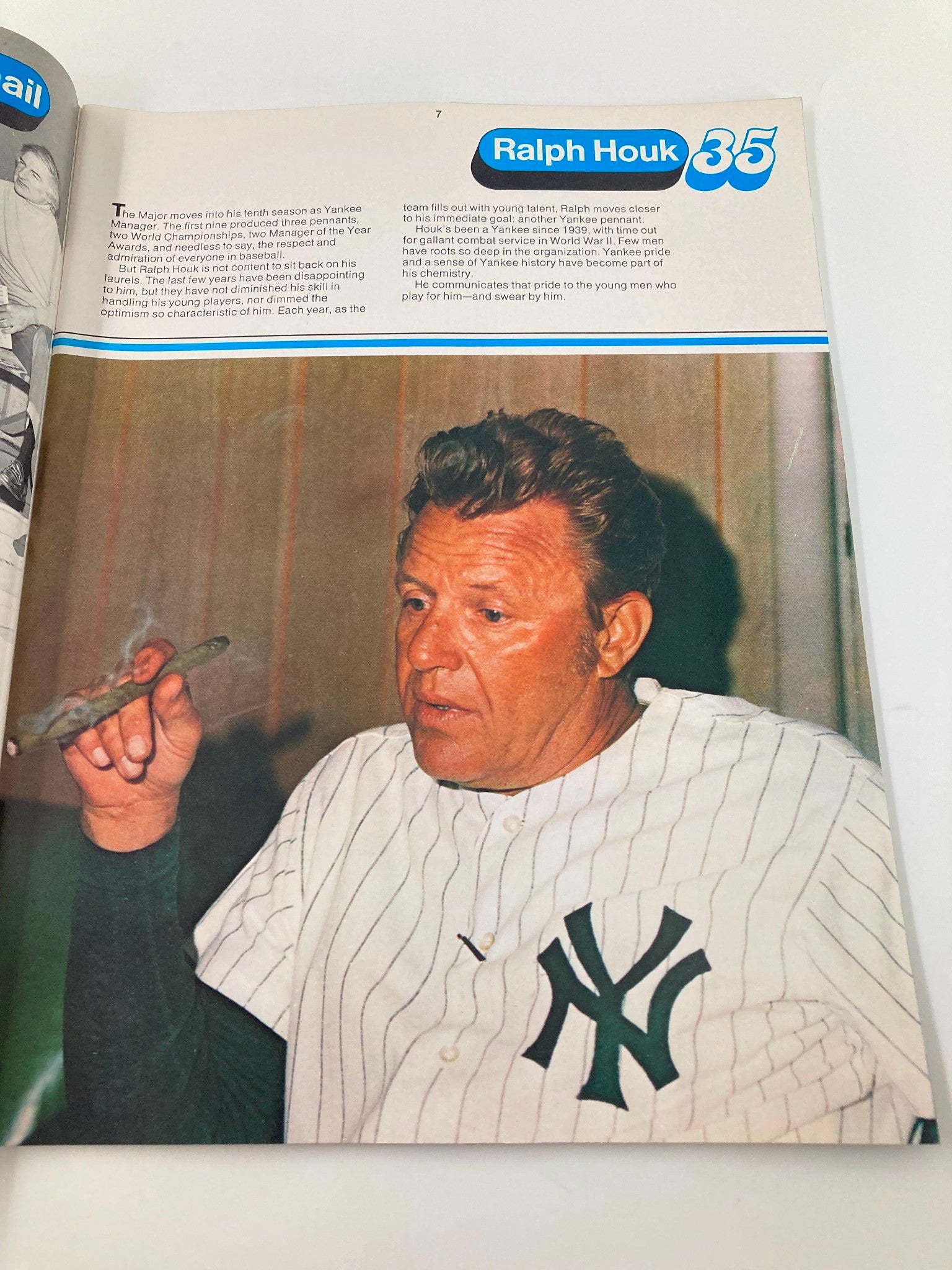 Page from the 1972 MLB New York Yankees Official Yearbook featuring Ralph Houk discussing his managerial approach and strategies.