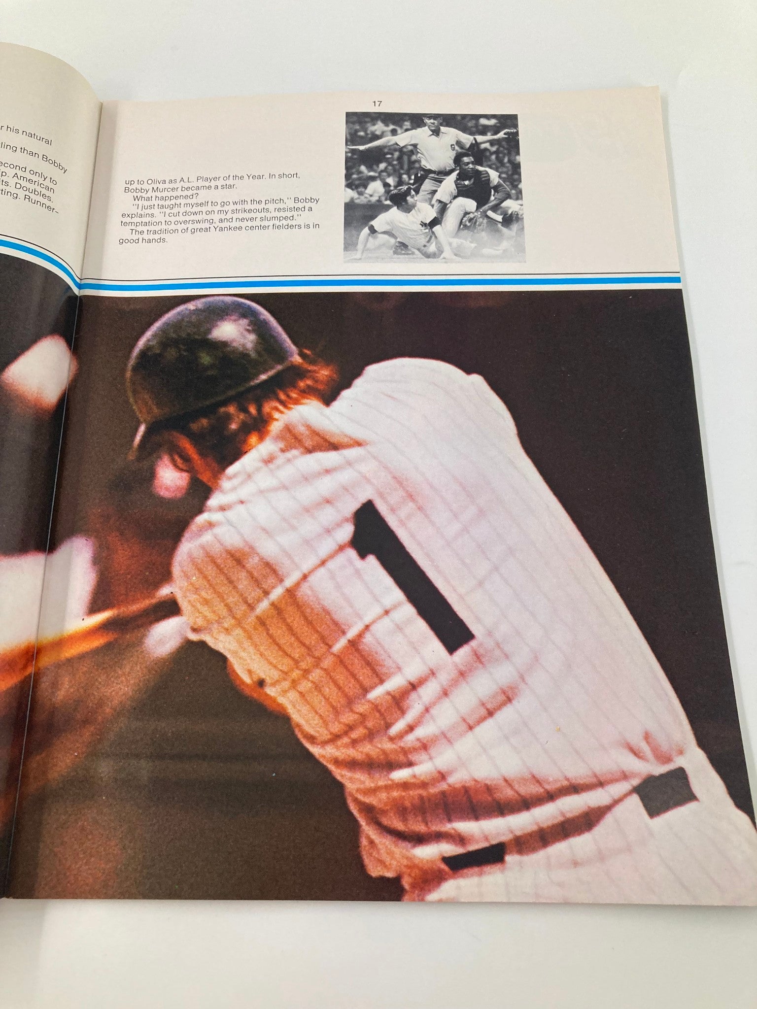 Image from the 1972 MLB New York Yankees Official Yearbook depicting a batter, number one, in action during a game.