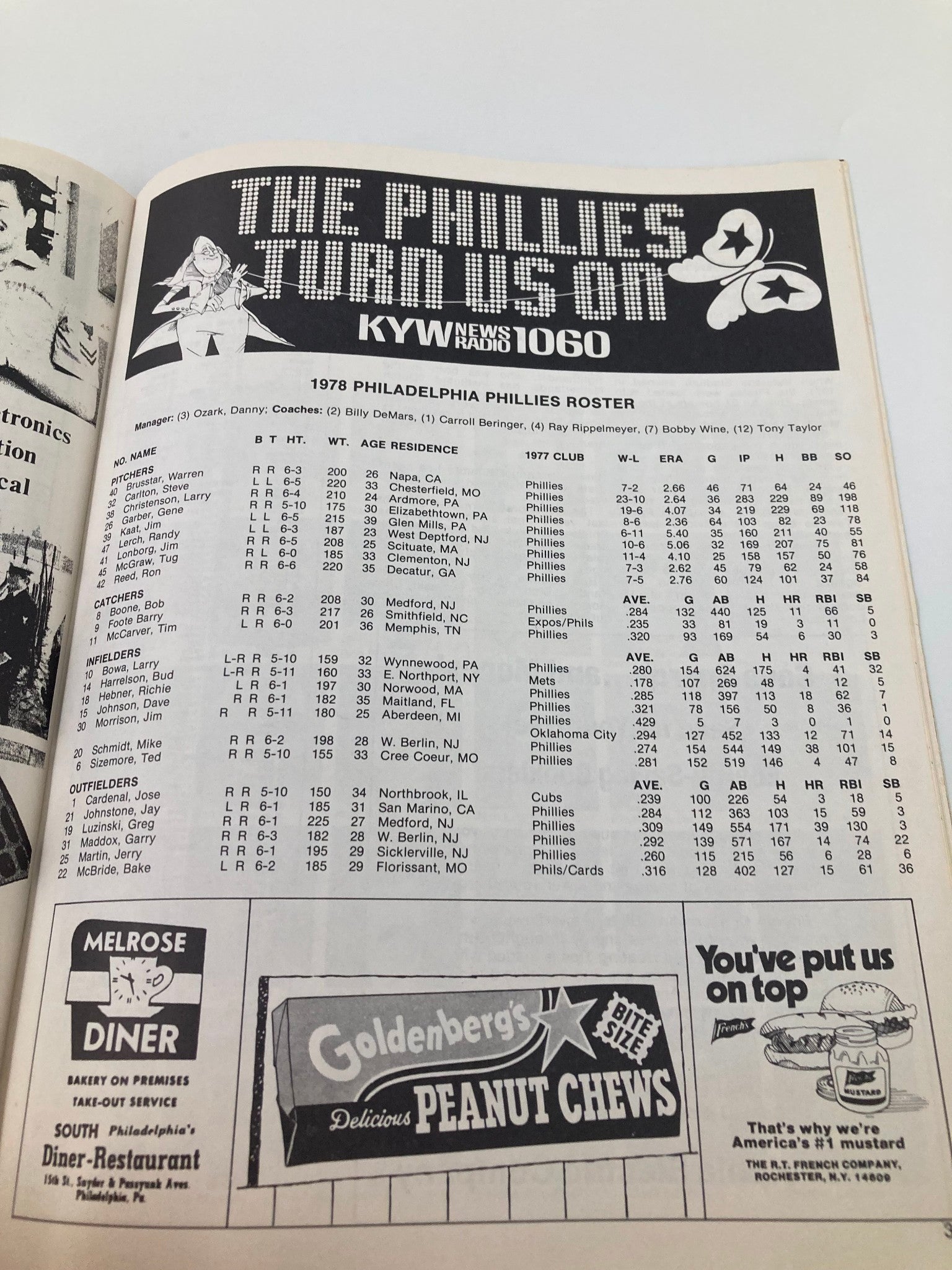 1978 MLB Philadelphia Phillies Souvenir Program / Scorecard