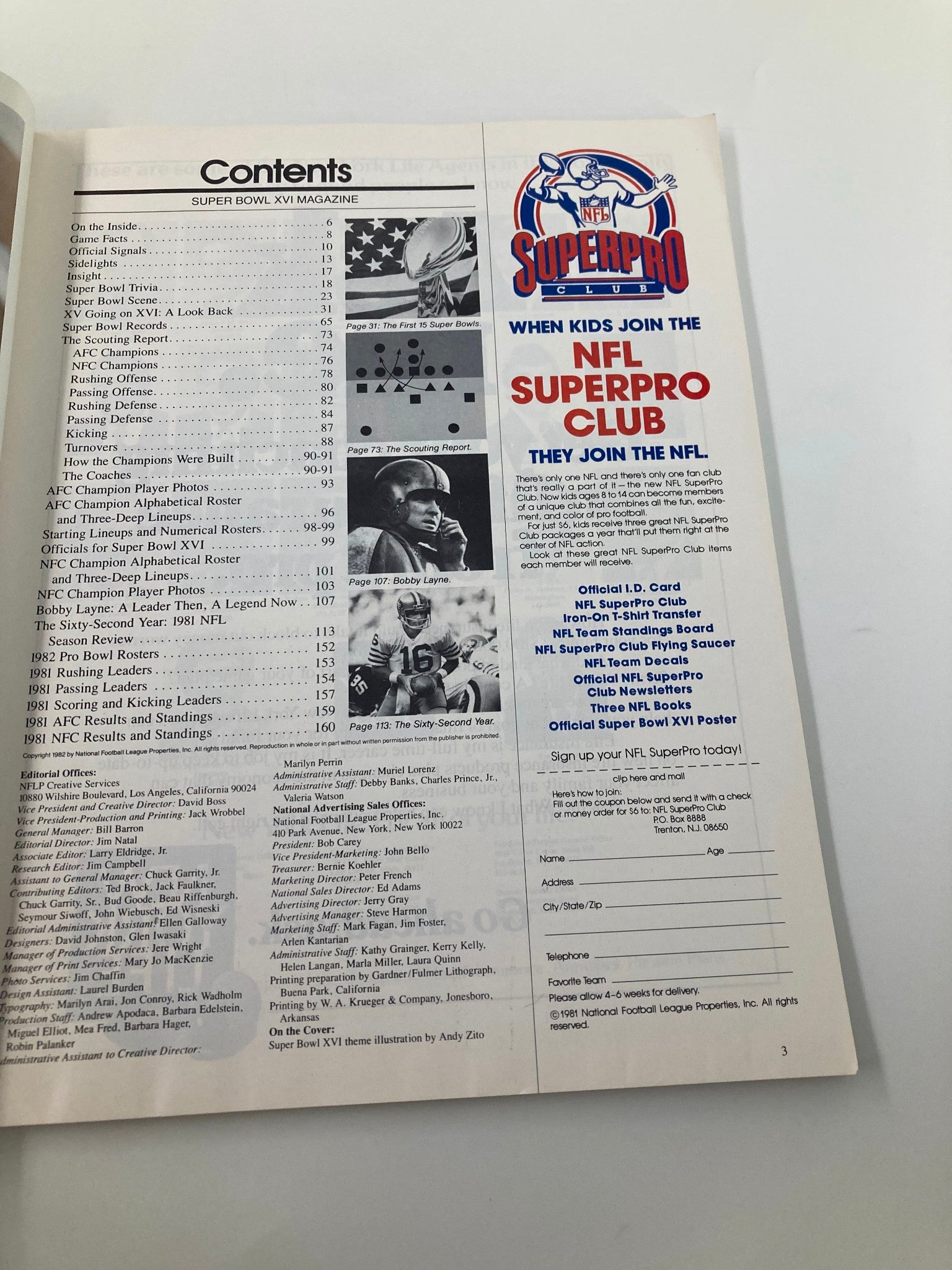 January 24 1982 NFL Superpro Club Super Bowl XVI Magazine