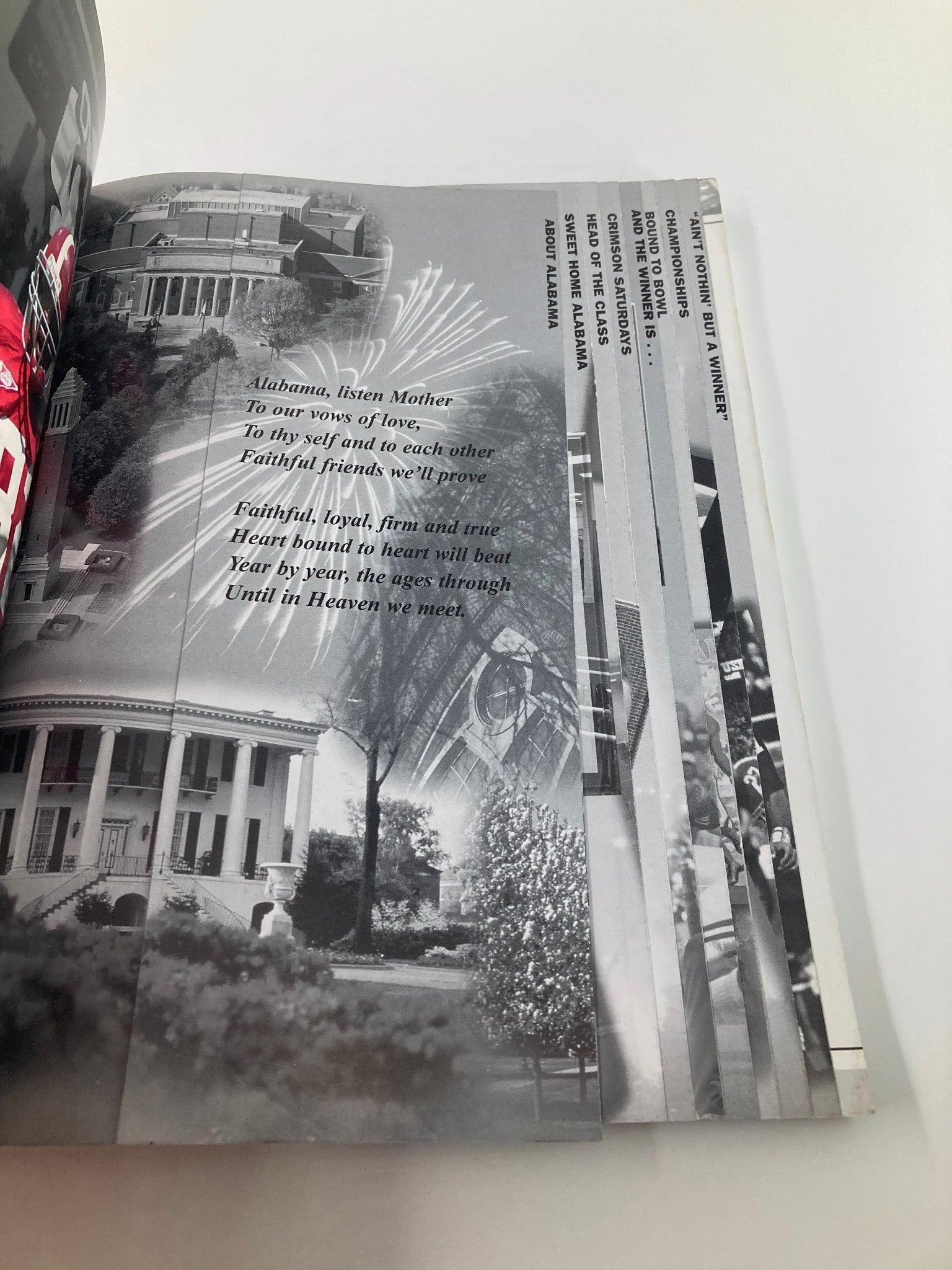 An interior page from the 2001 Alabama Crimson Tide Football Official Program, featuring motivational text and images celebrating the team's legacy.