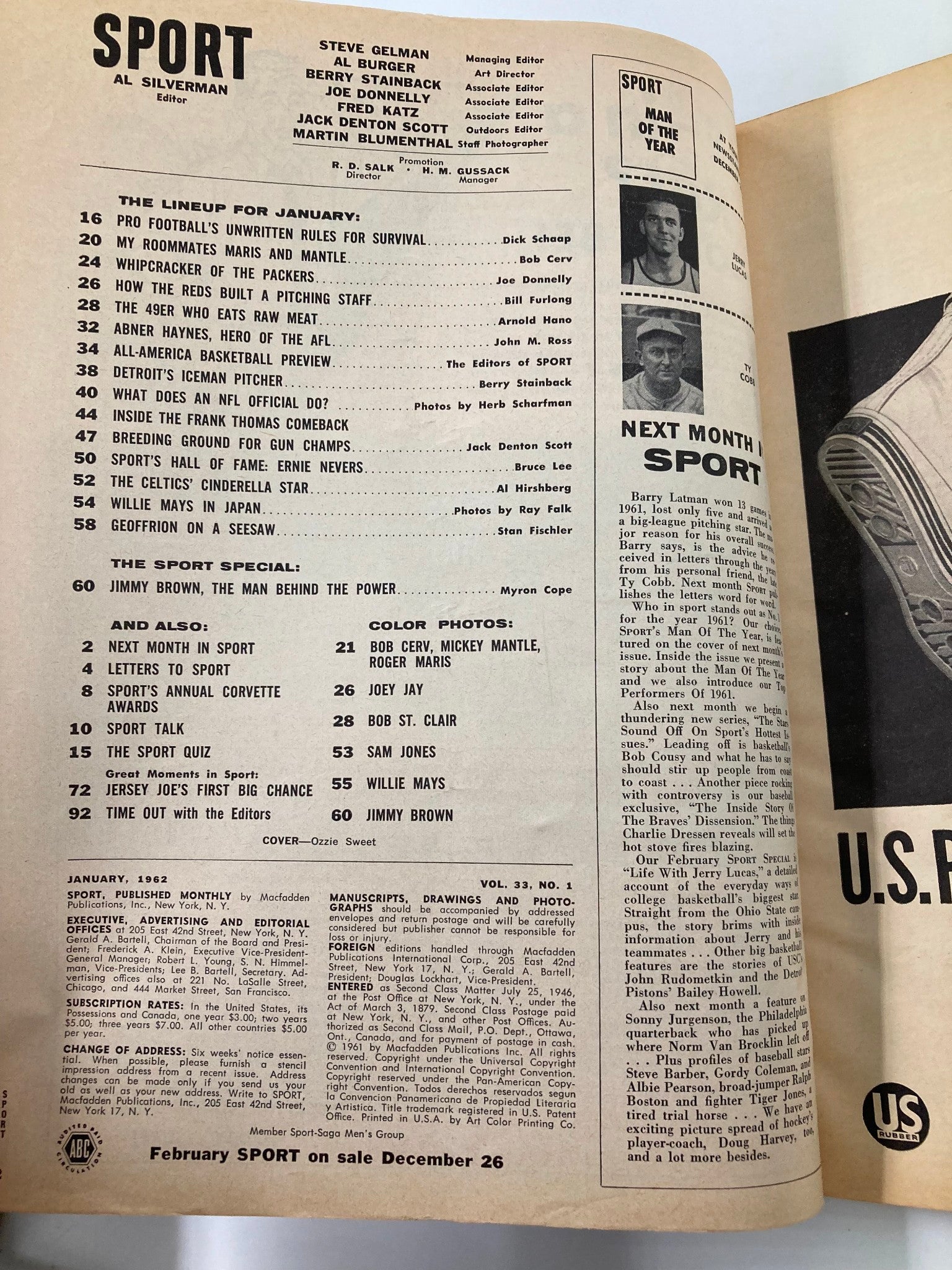 VTG Sport Magazine January 1962 Jimmy Brown The Man Behind Power No Label