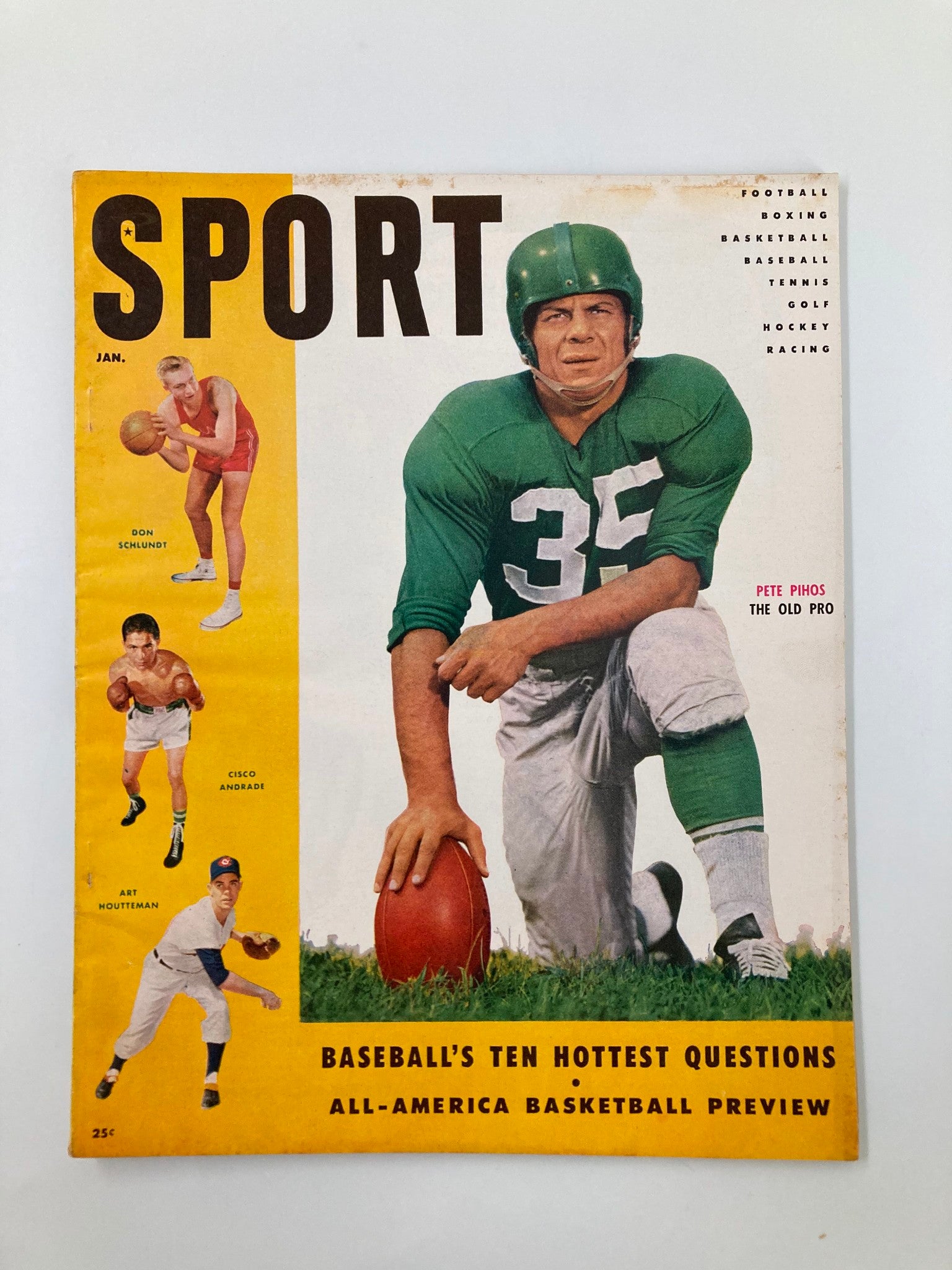 VTG Sport Magazine January 1955 Pete Pihos The Old Pro, Art Houtteman No Label