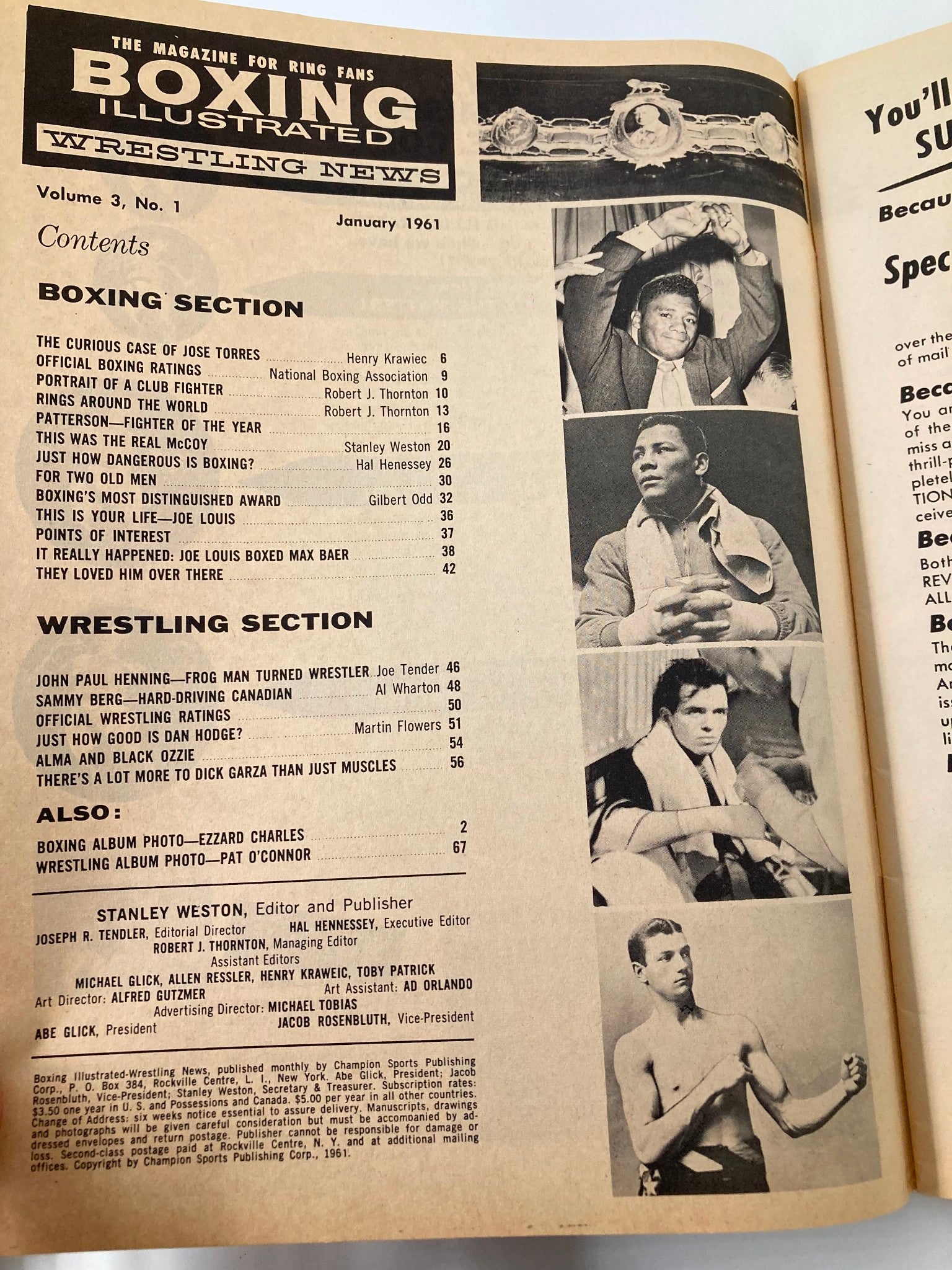 VTG Boxing Illustrated Wrestling News Janaury 1961 Floyd Patterson No Label