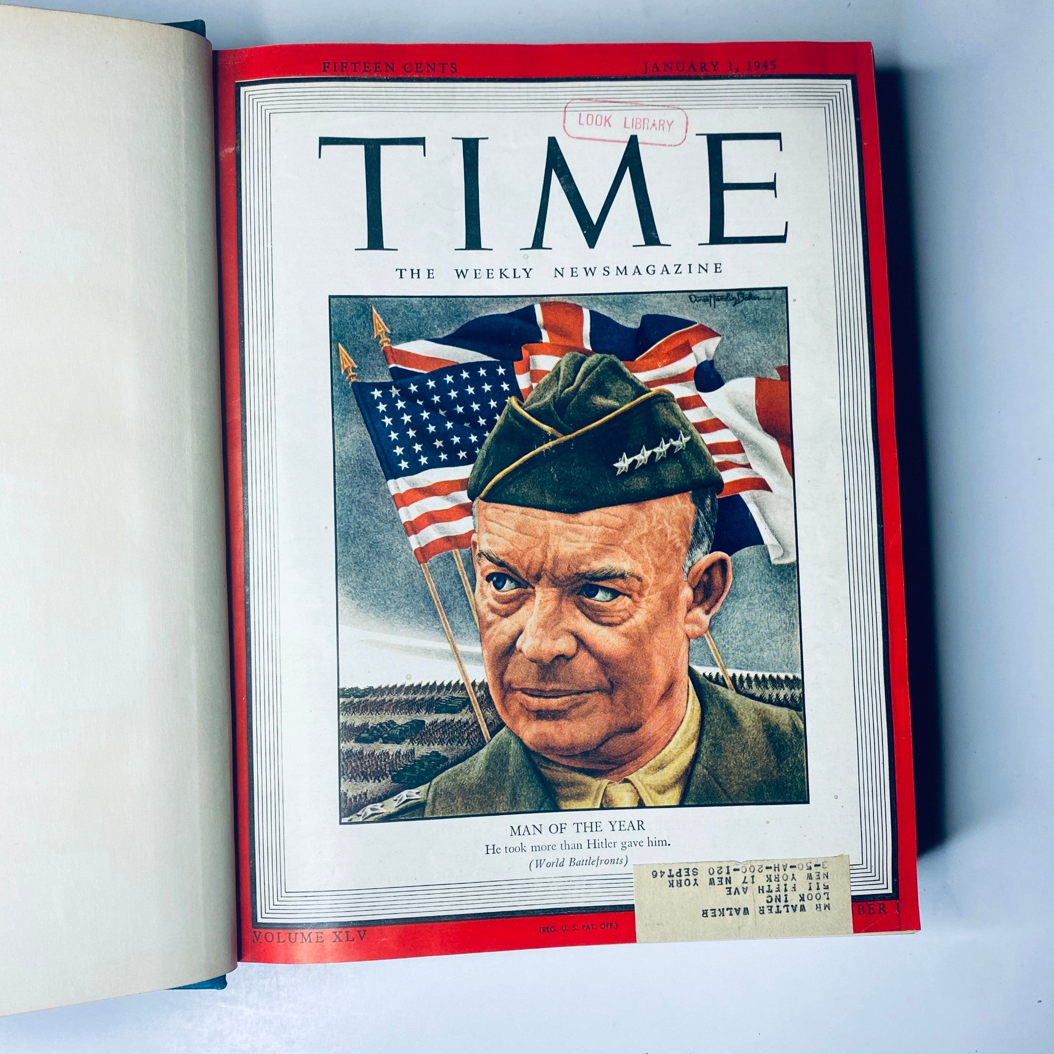 Cover of Time Magazine from January 1, 1945, featuring General Dwight D. Eisenhower, highlighted as the 'Man of the Year'.
