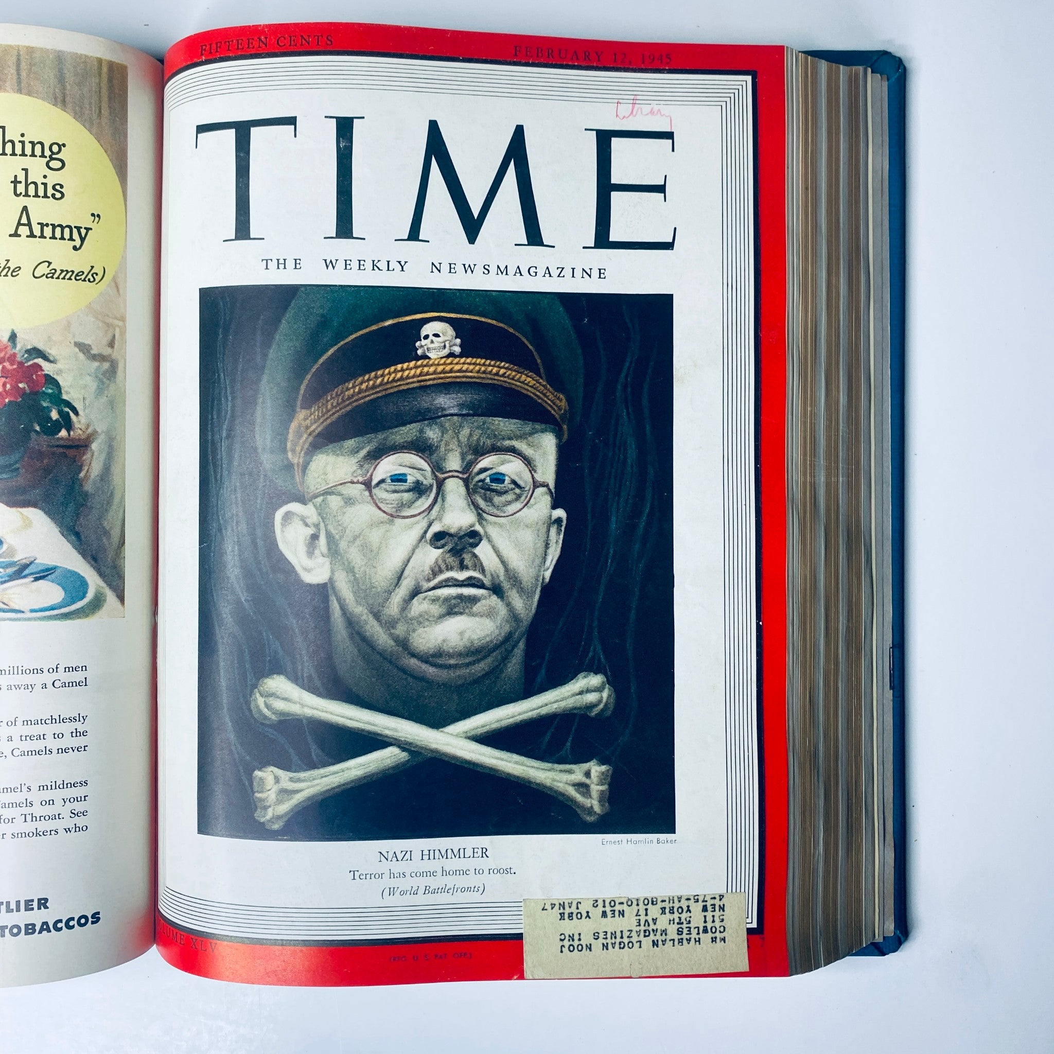 Cover of Time Magazine from February 12, 1945, featuring Heinrich Himmler, focusing on Nazi leadership during World War II. Time Magazine Library Bound January 1, 1945 - March 26, 1945 Arabia's Ibn Saud.