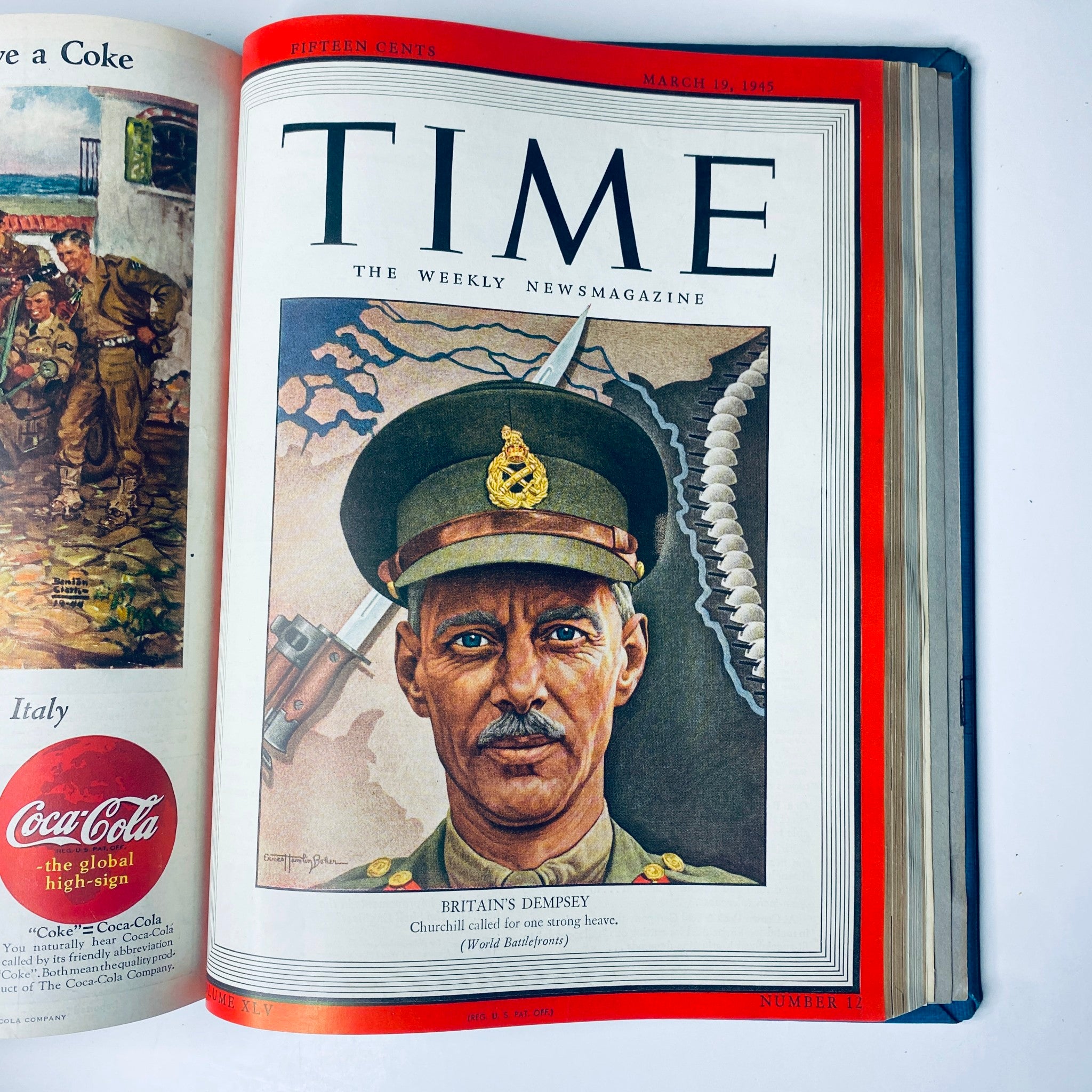 Cover of Time Magazine dated March 19, 1945, depicting General Sir Miles Dempsey, a prominent military leader during World War II. Title: Time Magazine Library Bound January 1, 1945 - March 26, 1945 Arabia's Ibn Saud.