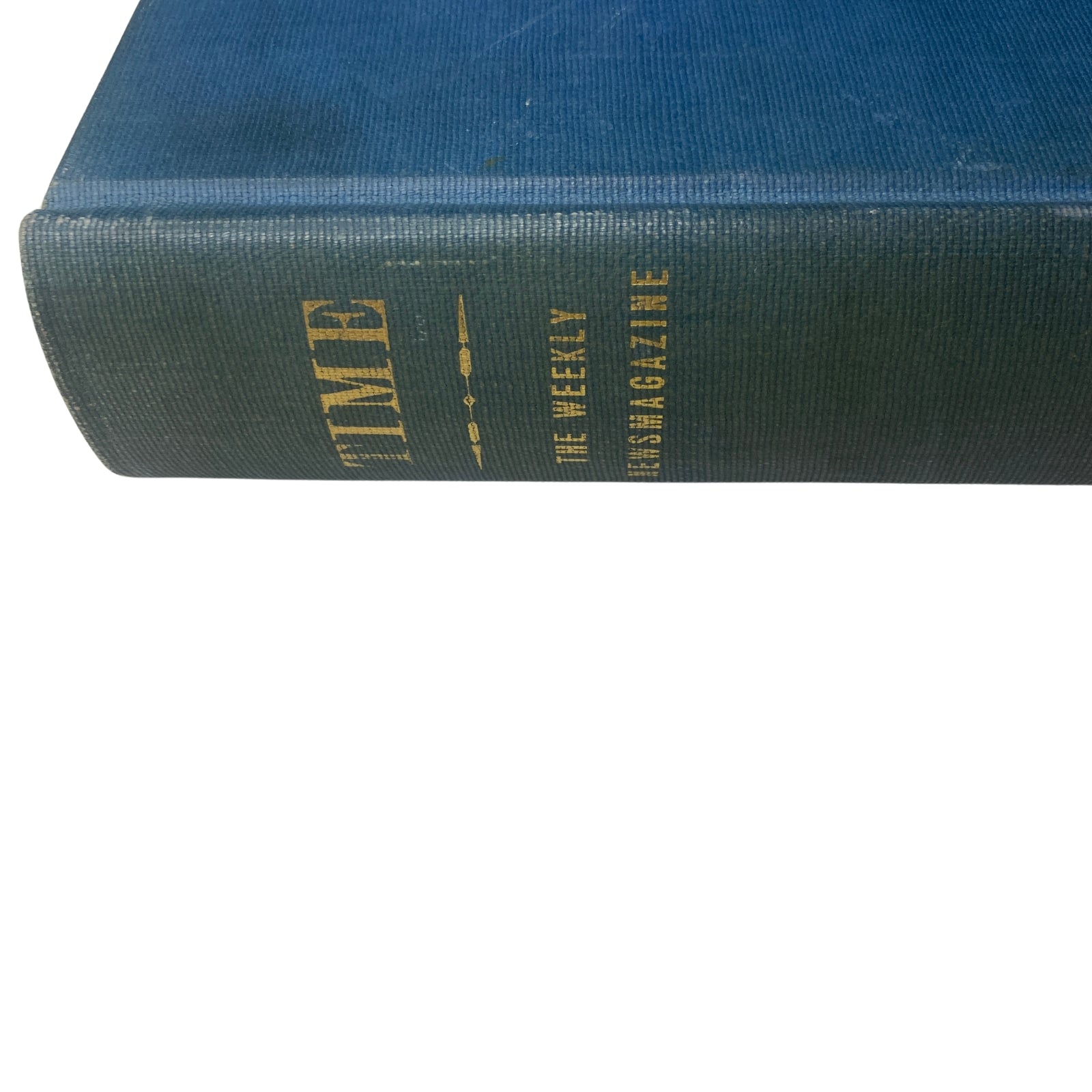 Time Magazine Library Bound April 2, 1945 - June 25, 1945 Adolph Hitler Red X - showing the spine of the bound volume in green with gold lettering.