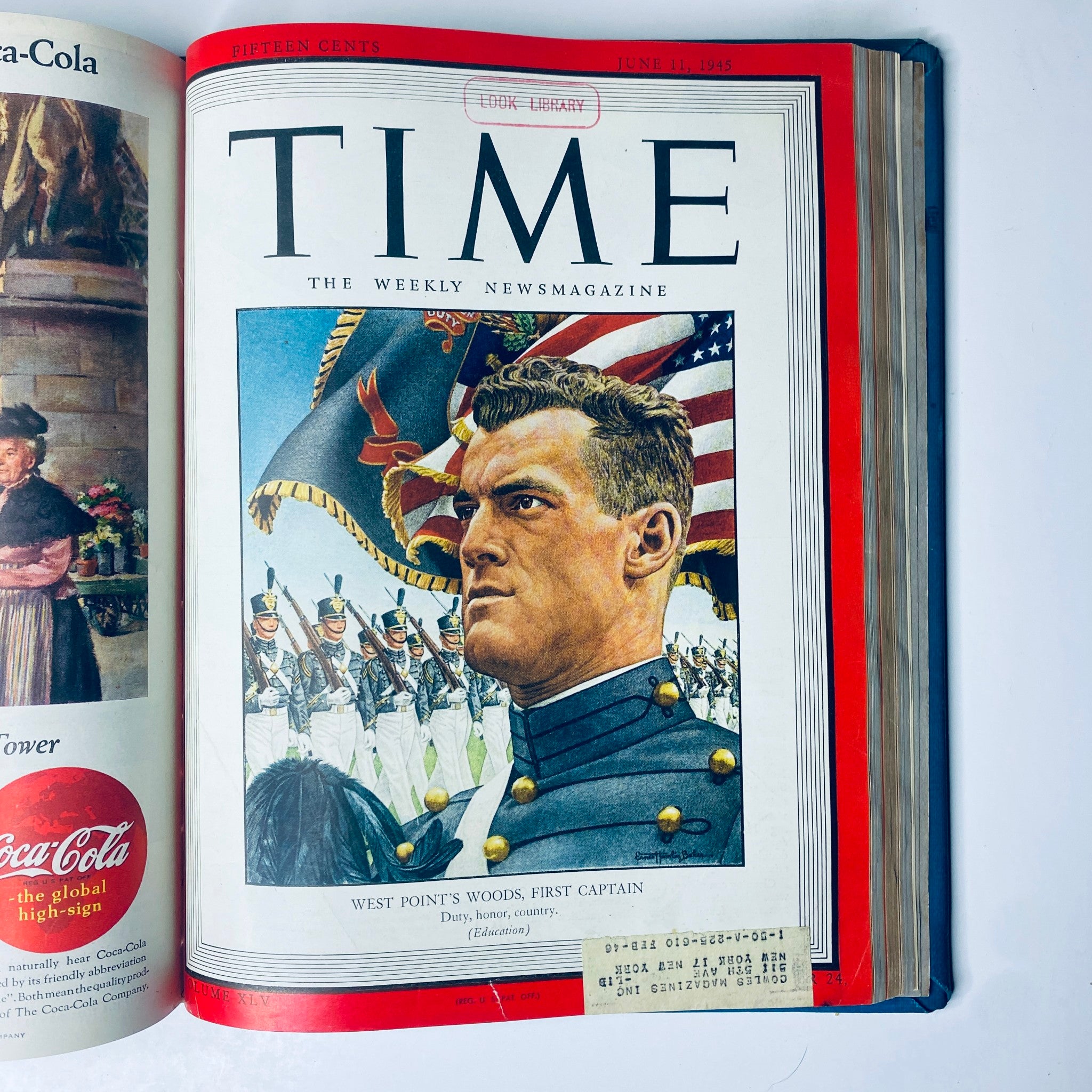 Time Magazine cover depicting West Point's Woods, First Captain, dated June 11, 1945, from the Time Magazine Library Bound April 2, 1945 - June 25, 1945 Adolph Hitler Red X.