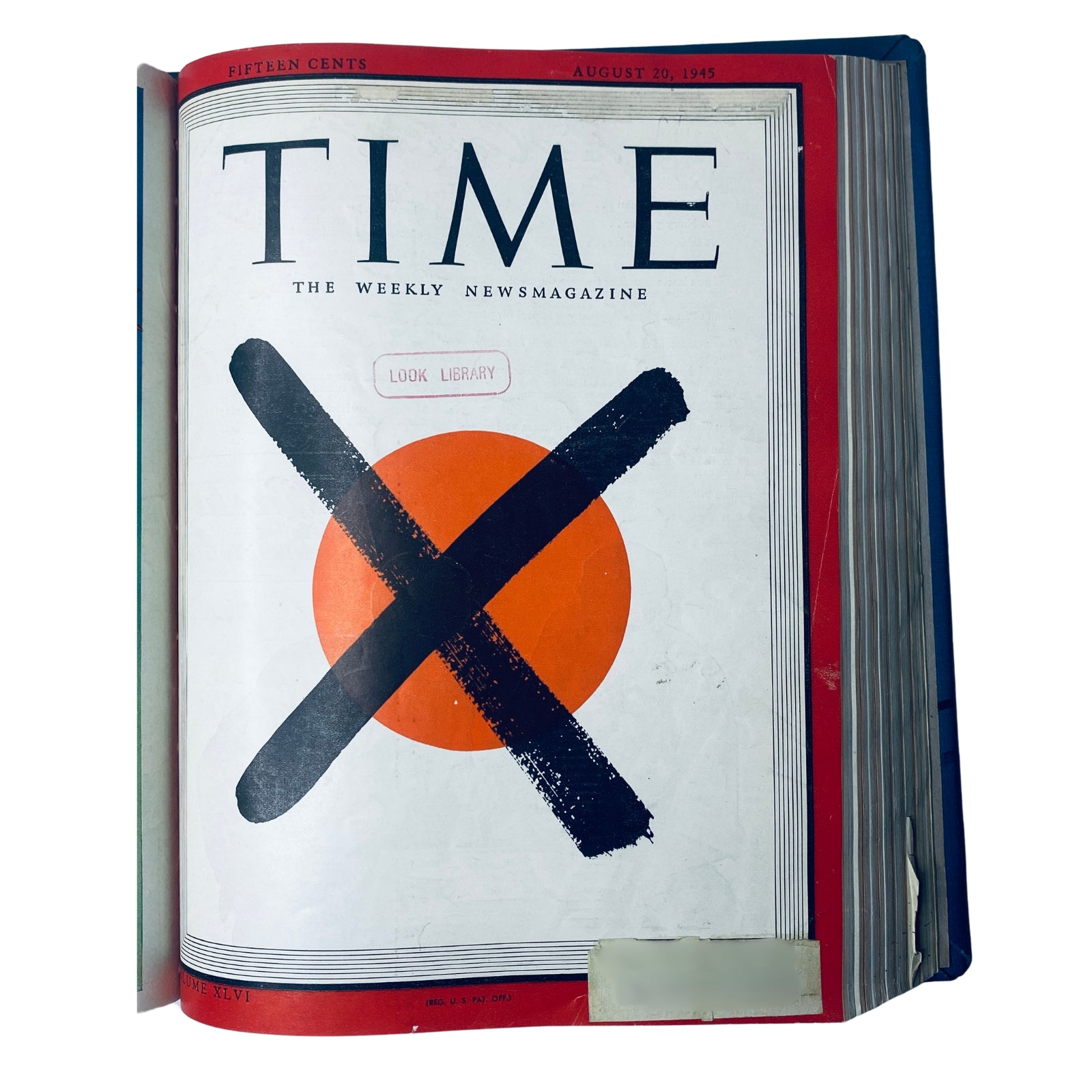 Cover of Time Magazine Library Bound July 2, 1945 - September 24, 1945 featuring a bold red X over an orange circle, dated August 20, 1945.