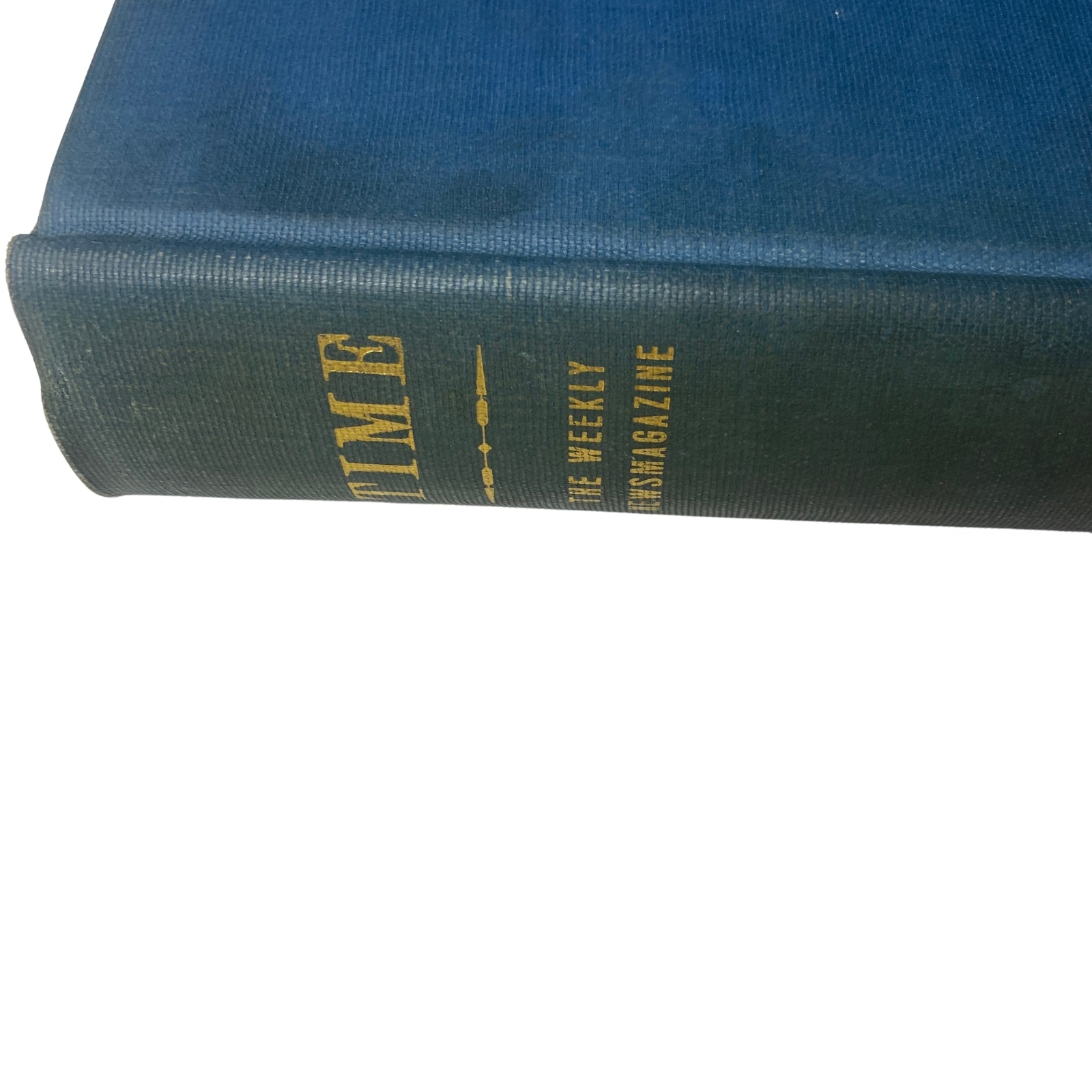 Time Magazine Library Bound July 2, 1945 - September 24, 1945 displaying the gold embossed title on the blue hardcover.