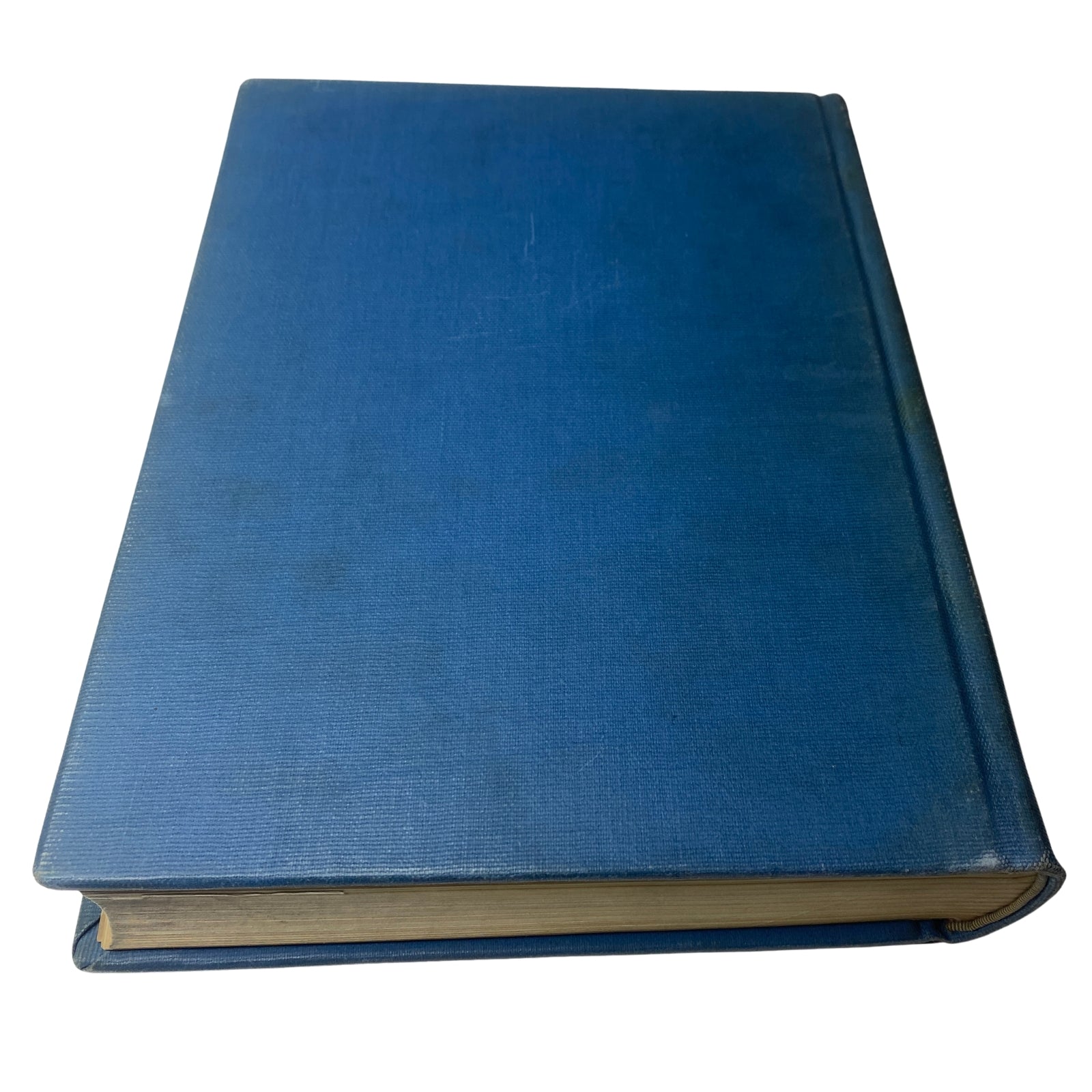 Side view of the Time Magazine Library Bound July 2, 1945 - September 24, 1945, showing the book's thickness and blue cover.