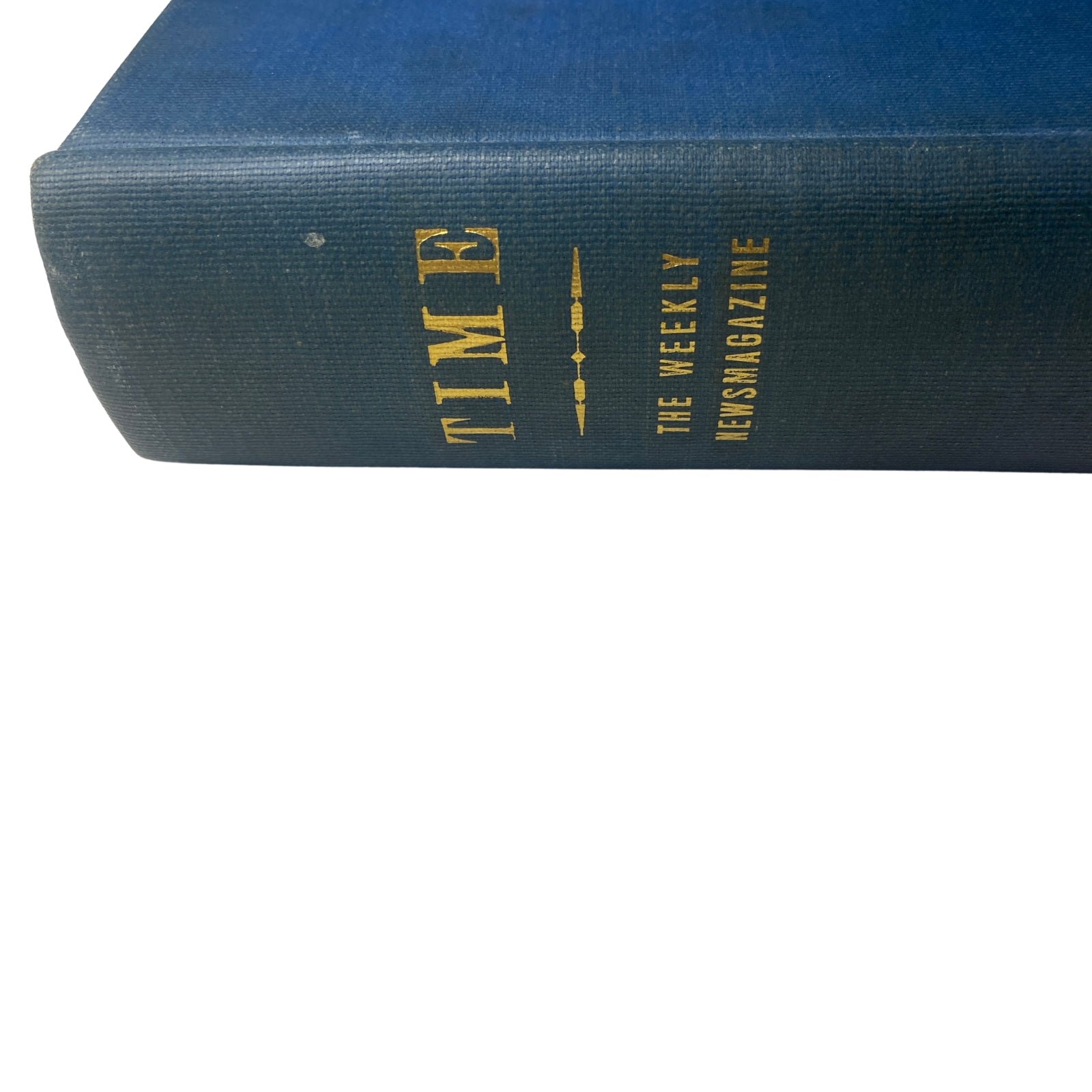 Close-up of the spine of Time Magazine Library Bound Weekly, January 7 to March 25, 1946, highlighting the title 'TIME' and the description of the volume.