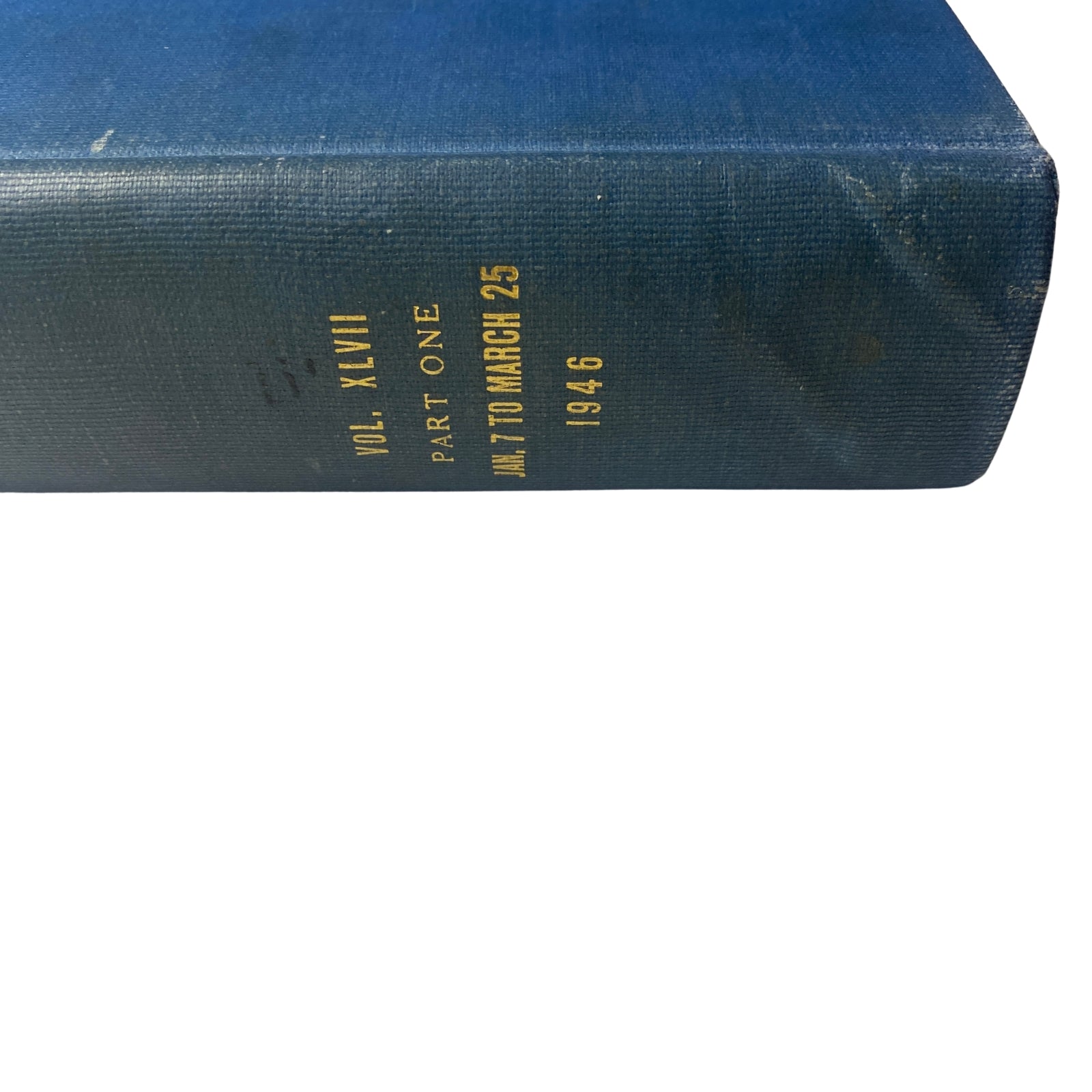 Detailed view of the spine of Time Magazine Library Bound Weekly, January 7 to March 25, 1946, indicating the volume number and dates.