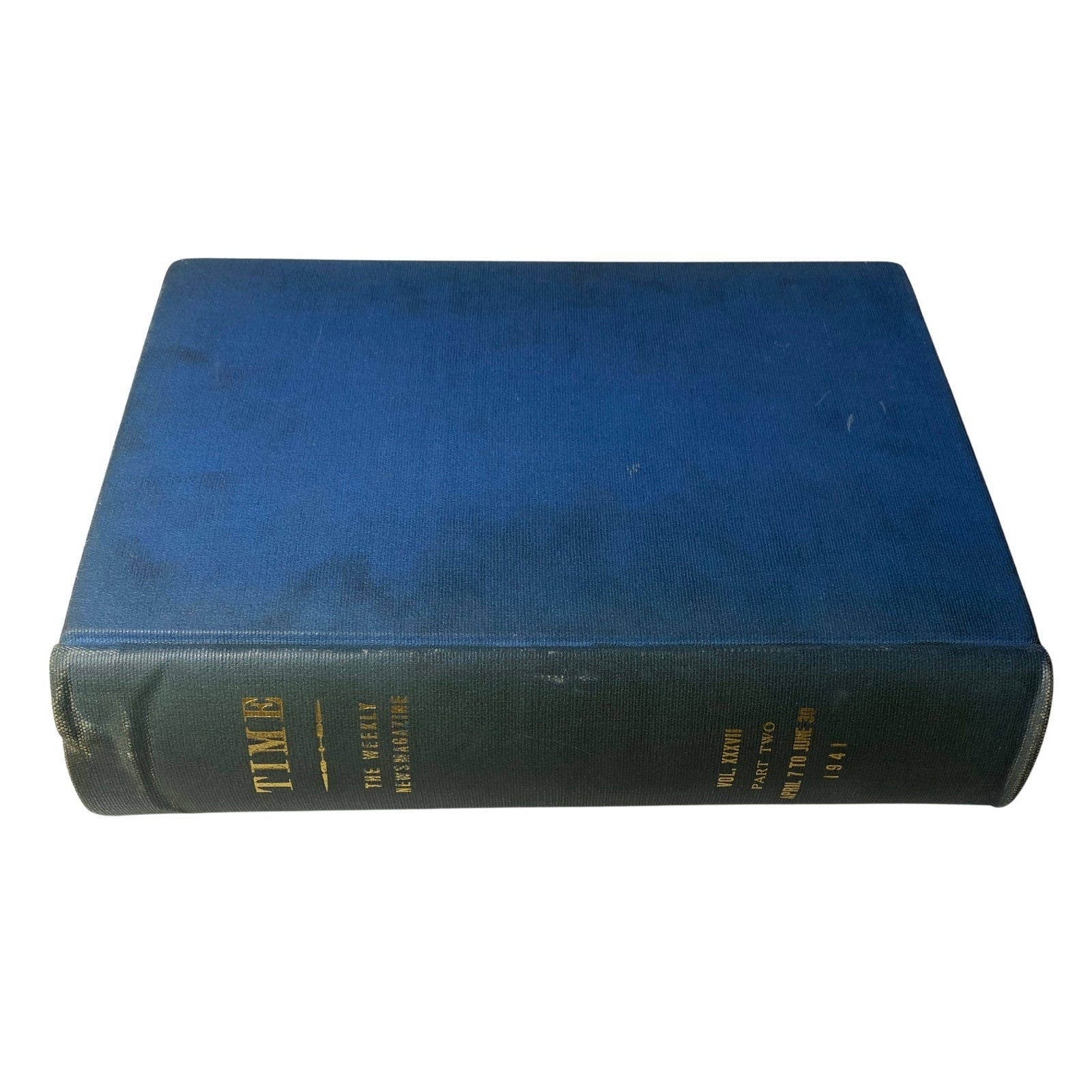 Library bound edition of Time Magazine from April to June 1941, featuring a blue cover and gold lettering, showcasing the historical significance of the era.