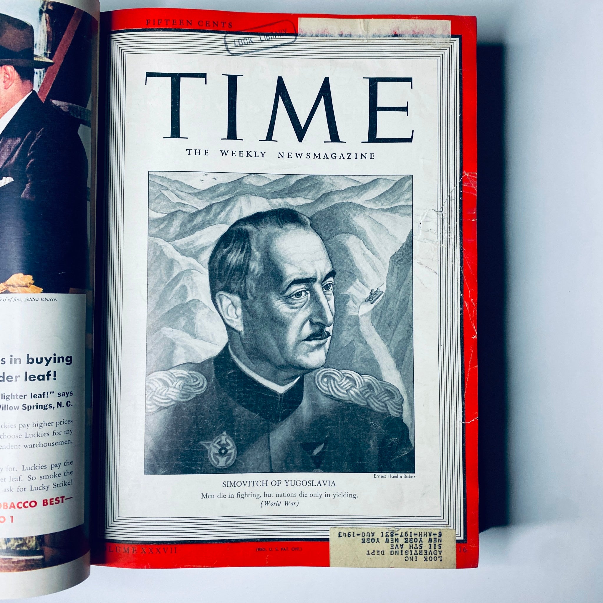 Time Magazine Library Bound April-June 1941 featuring General Dušan Simović of Yugoslavia on the cover, showcasing historical World War II themes.