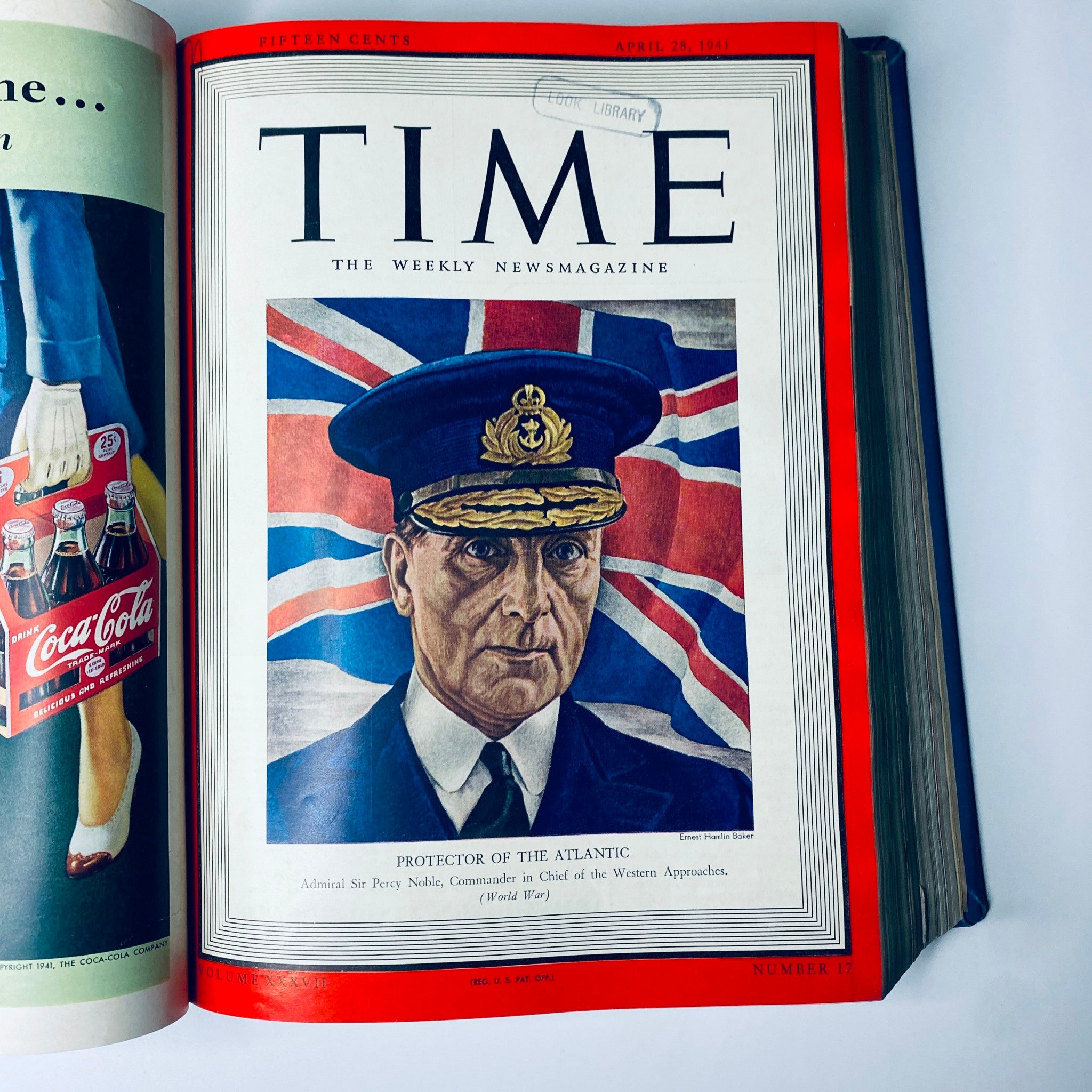 Time Magazine Library Bound April-June 1941 with Admiral Sir Percy Noble on the cover, highlighting his role as Commander in Chief of the Western Approaches during World War II.