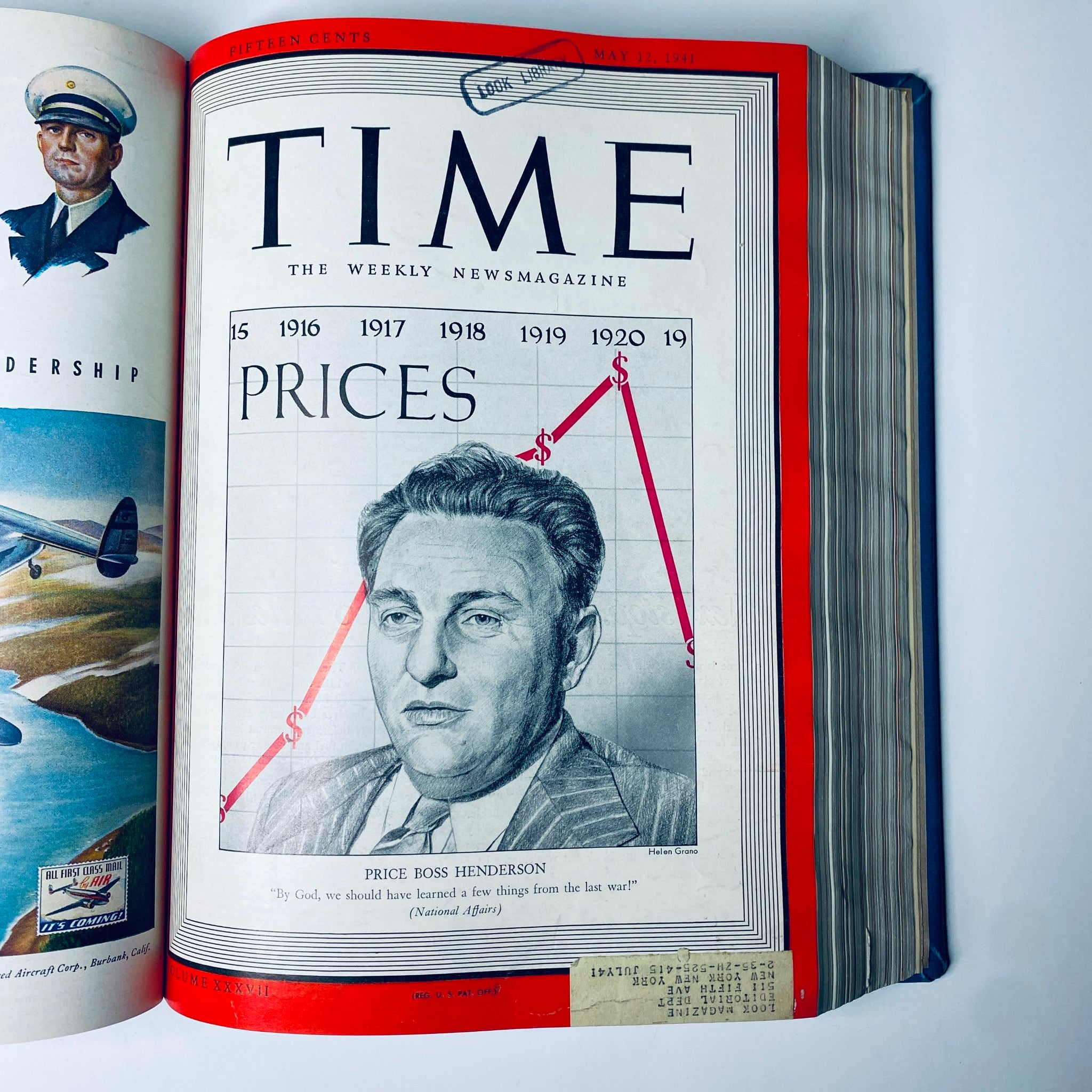 Time Magazine Library Bound April-June 1941 showcasing Price Control Boss Leon Henderson on the cover, reflecting economic themes during World War II.
