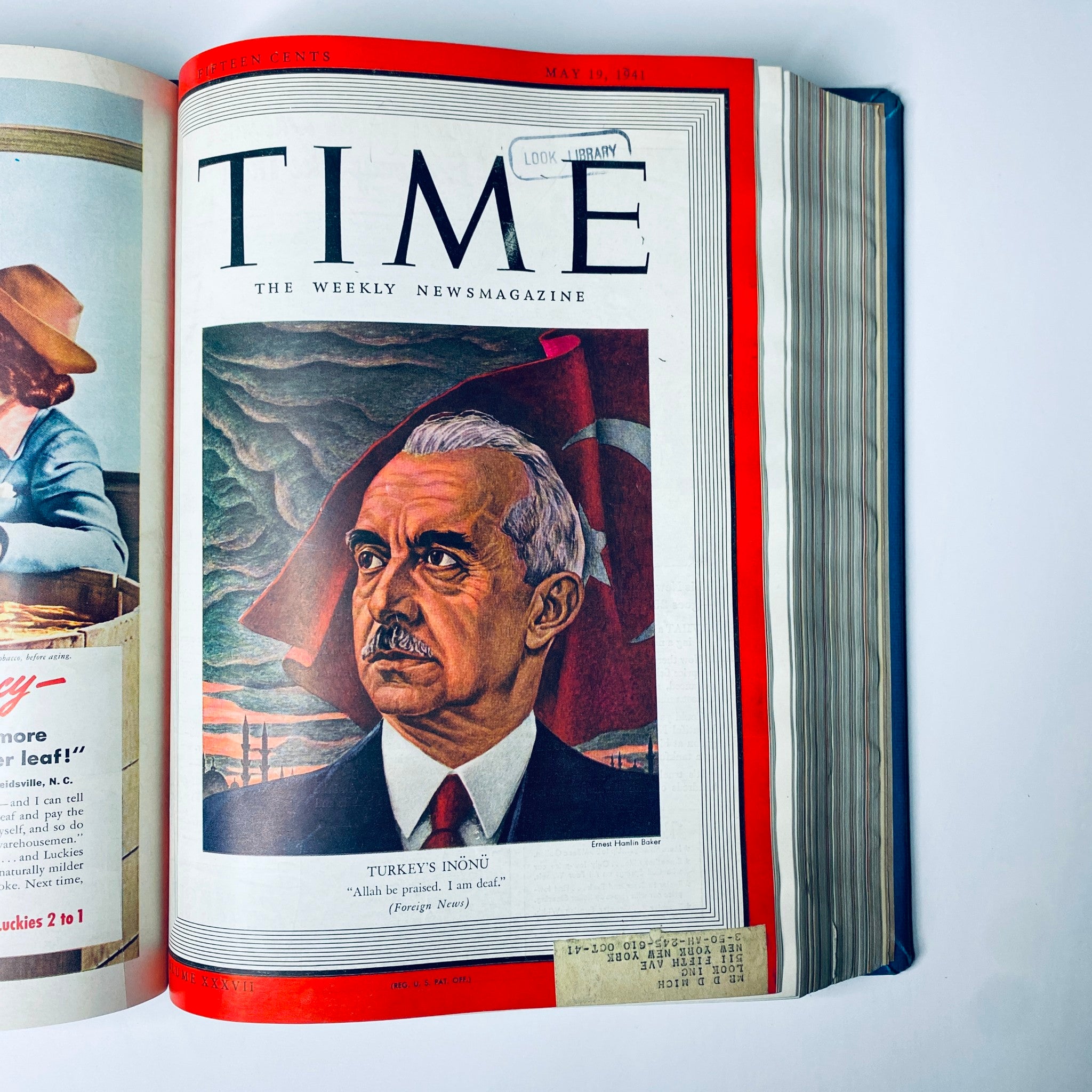 Time Magazine Library Bound April-June 1941 with İsmet İnönü, President of Turkey on the cover, discussing international relations in a wartime context.