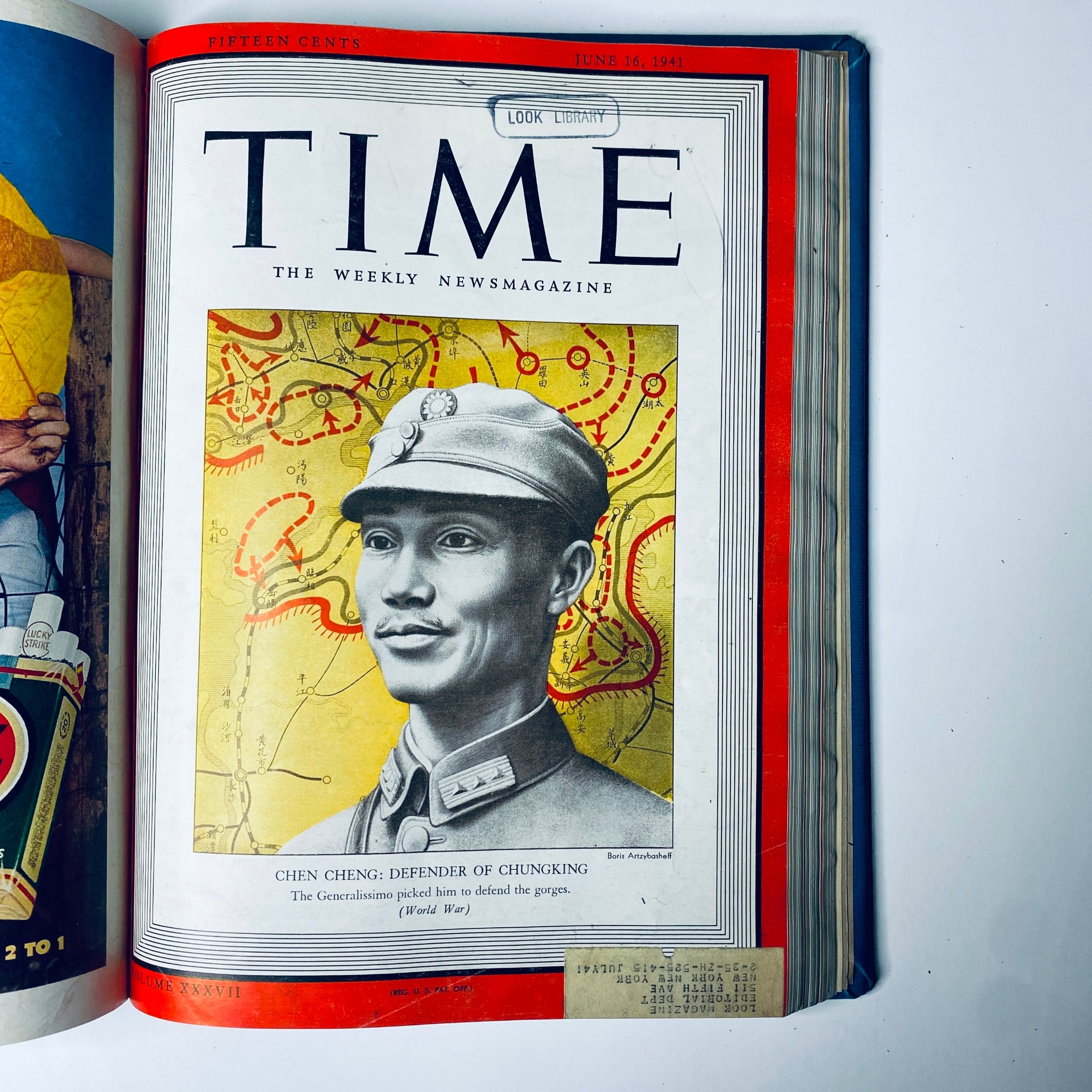 Time Magazine Library Bound June 16, 1941 cover featuring Chen Cheng, Defender of Chungking, emphasizing military strategies during World War II.