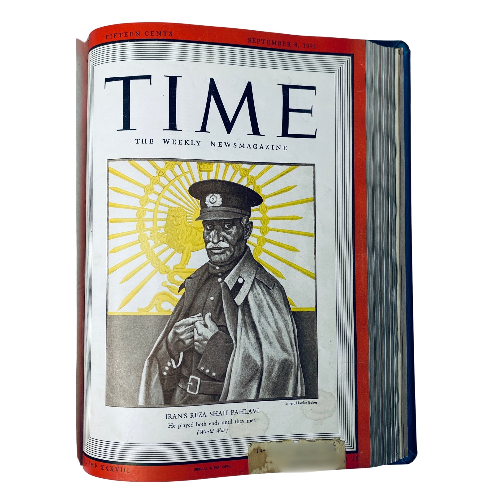 Cover of Time Magazine, September 8, 1941, featuring Iran's Reza Shah Pahlavi, outlining his role in World War II with a colorful illustration and historical caption.