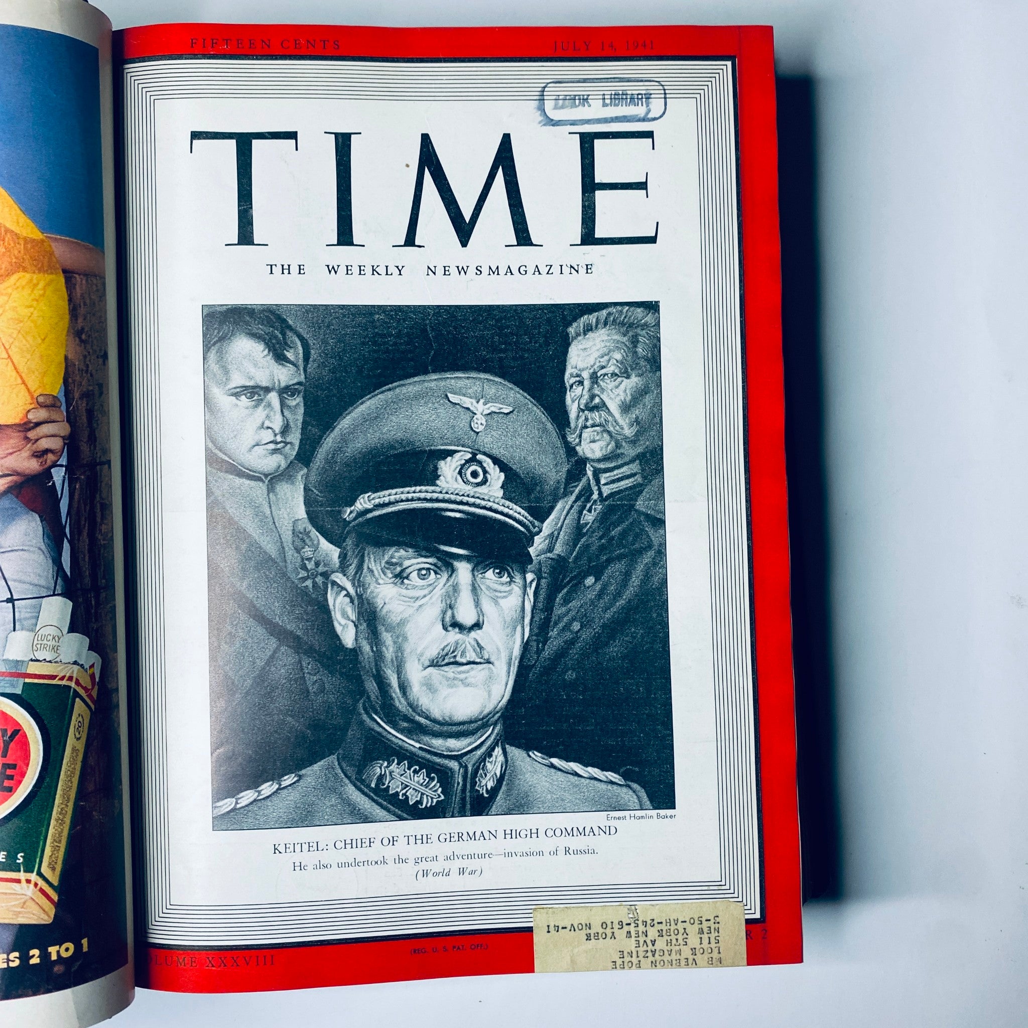 Time Magazine cover dated July 14, 1941, featuring Wilhelm Keitel, Chief of the German High Command, with a detailed portrait illustration. Title: Time Magazine Library Bound July 7 - September 29, 1941 - IRAN'S REZA SHAH PAHLAVI.