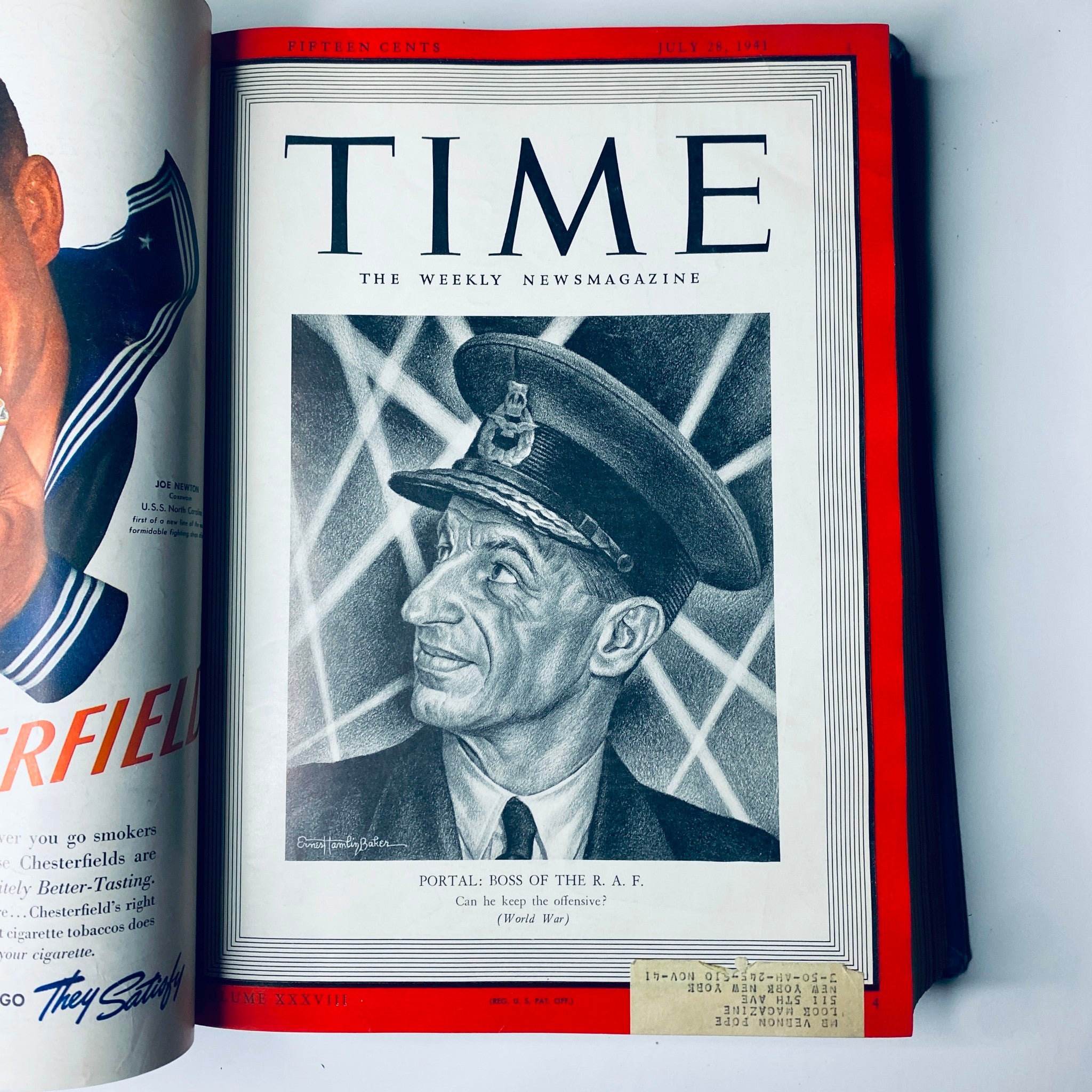 Time Magazine cover dated July 28, 1941, featuring Air Chief Marshal Charles Portal, Boss of the R.A.F., illustrated with a focus on his smiling face and military uniform. Title: Time Magazine Library Bound July 7 - September 29, 1941 - IRAN'S REZA SHAH PAHLAVI.