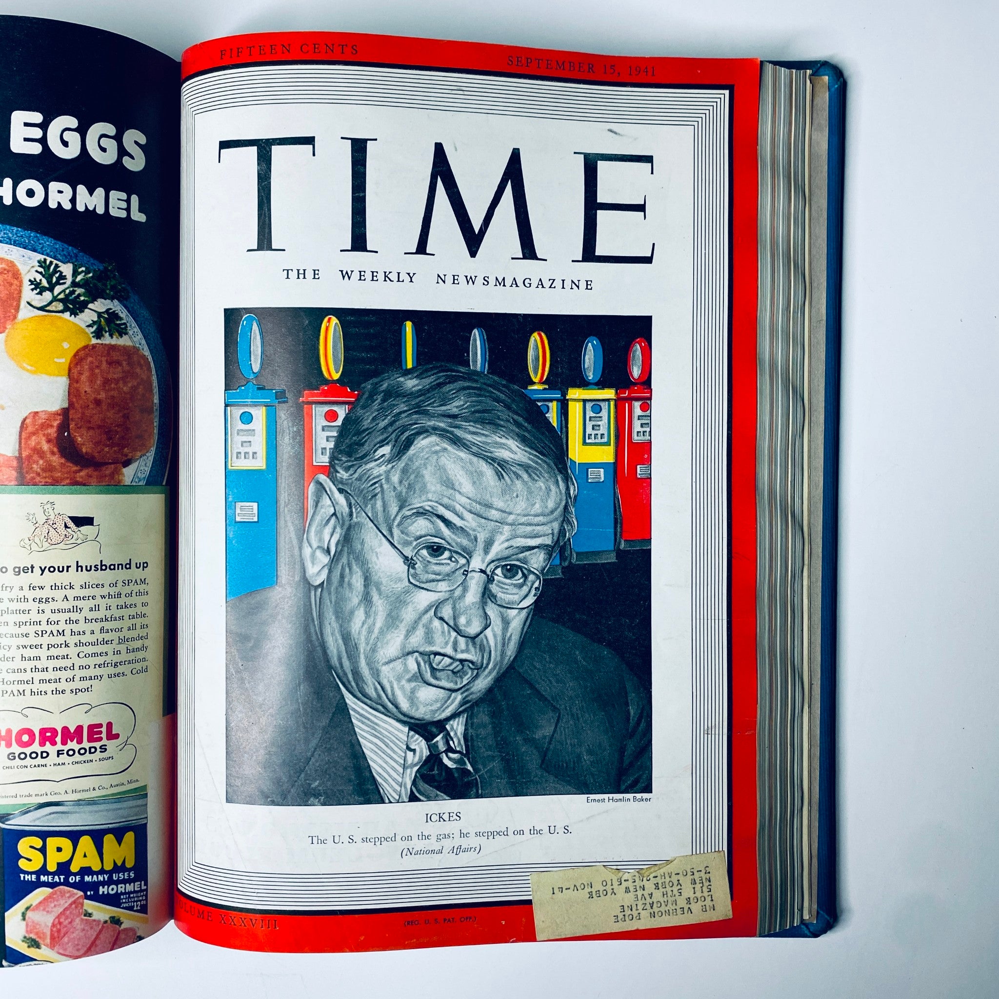 Cover of Time Magazine library bound edition from September 15, 1941, featuring Harold L. Ickes, U.S. Secretary of the Interior, focusing on resource management in a wartime context.