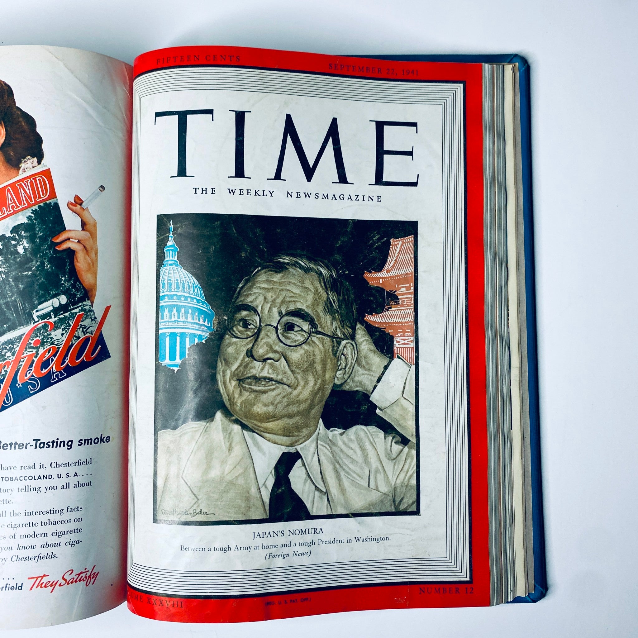 Cover of Time Magazine dated September 22, 1941, featuring a portrait of Japan's ambassador, Kichisaburō Nomura, with a backdrop of the U.S. Capitol, part of the Time Magazine Library Bound collection covering July 7 to September 29, 1941.