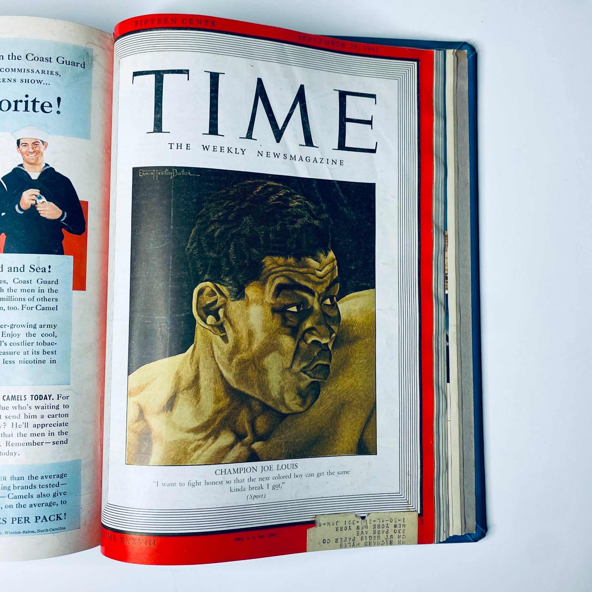 Cover of Time Magazine dated September 22, 1941, featuring Champion Joe Louis, with a quote about fighting honestly, included in the Time Magazine Library Bound collection from July 7 to September 29, 1941.