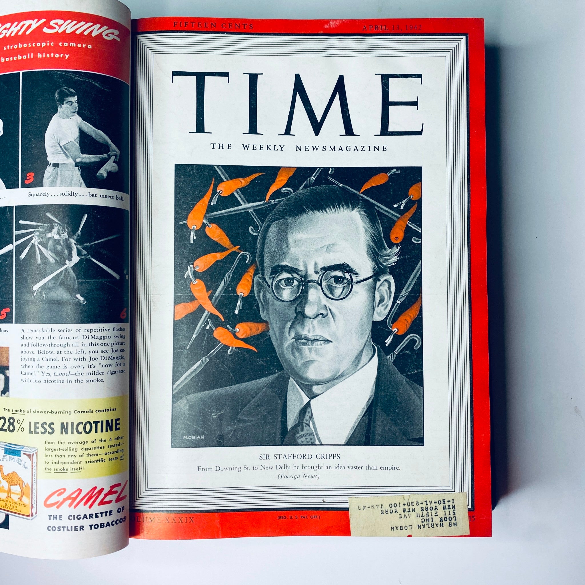 Cover page of the April 13, 1942 edition of Time Magazine Library Bound Weekly, displaying Sir Stafford Cripps and engaging wartime illustrations.