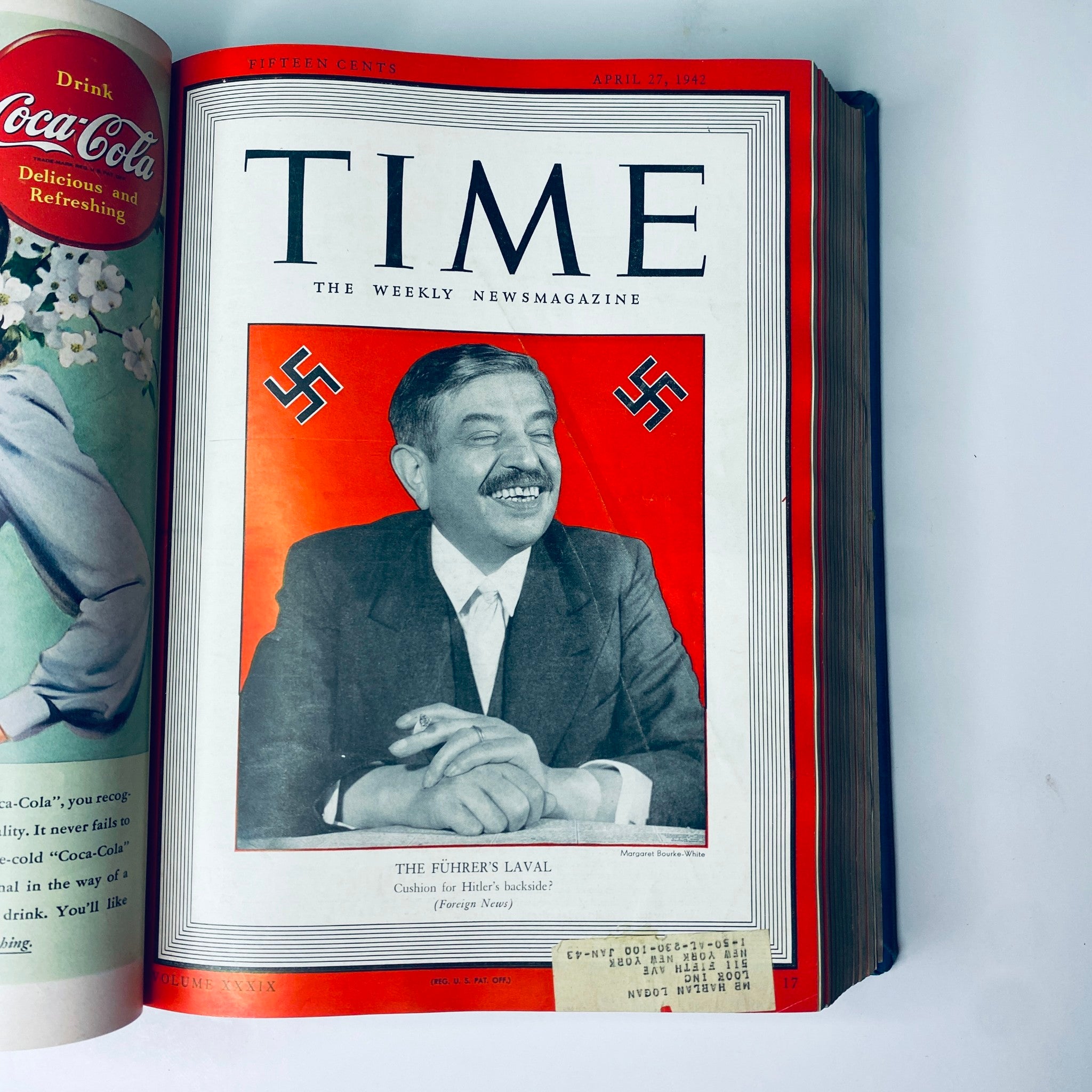 Time Magazine Library Bound Weekly April 6, 1942 - June 29, 1942 cover featuring Pierre Laval, discussing his role during World War II.