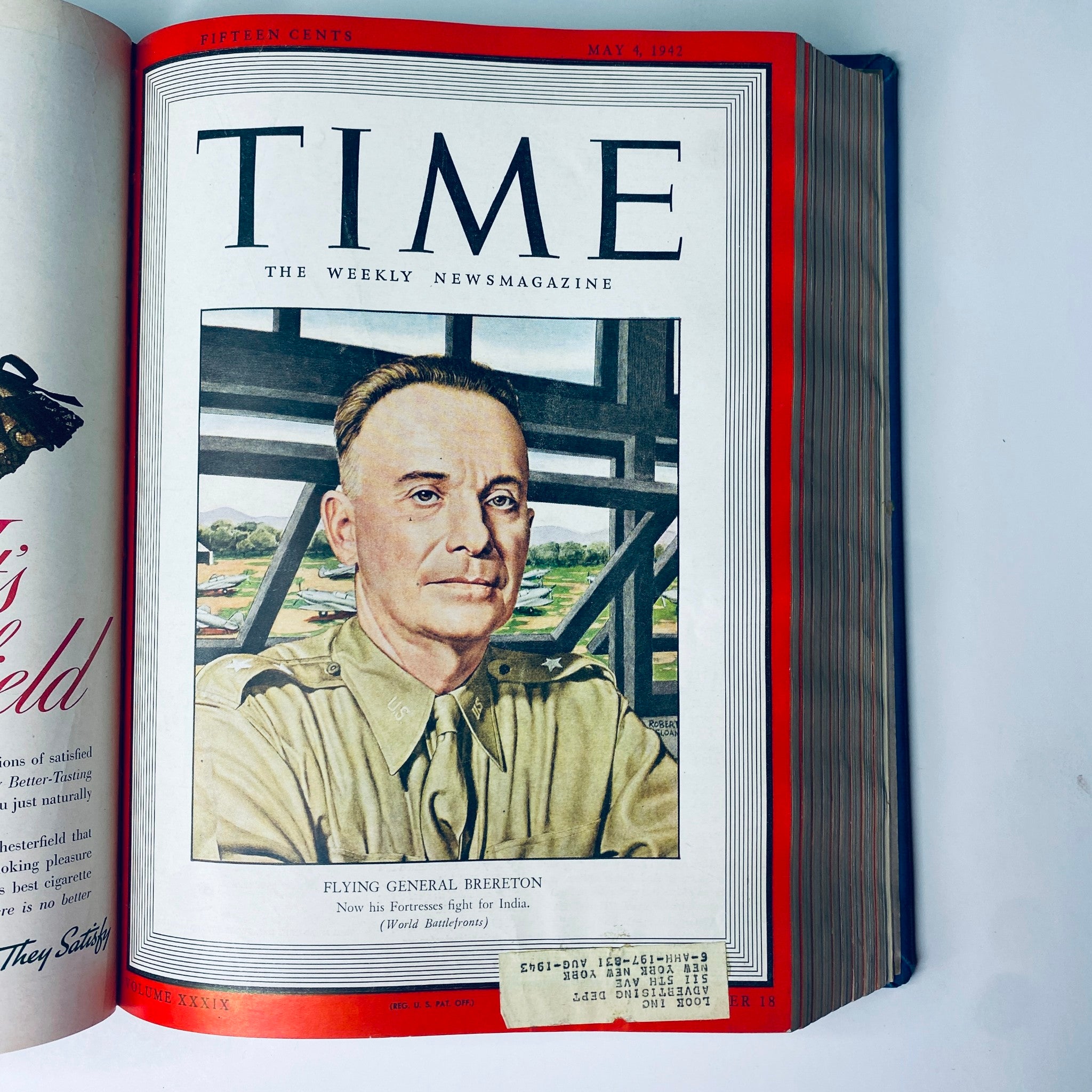 Time Magazine Library Bound Weekly April 6, 1942 - June 29, 1942 cover highlighting Flying General Lewis H. Brereton, focusing on military leadership during World War II.
