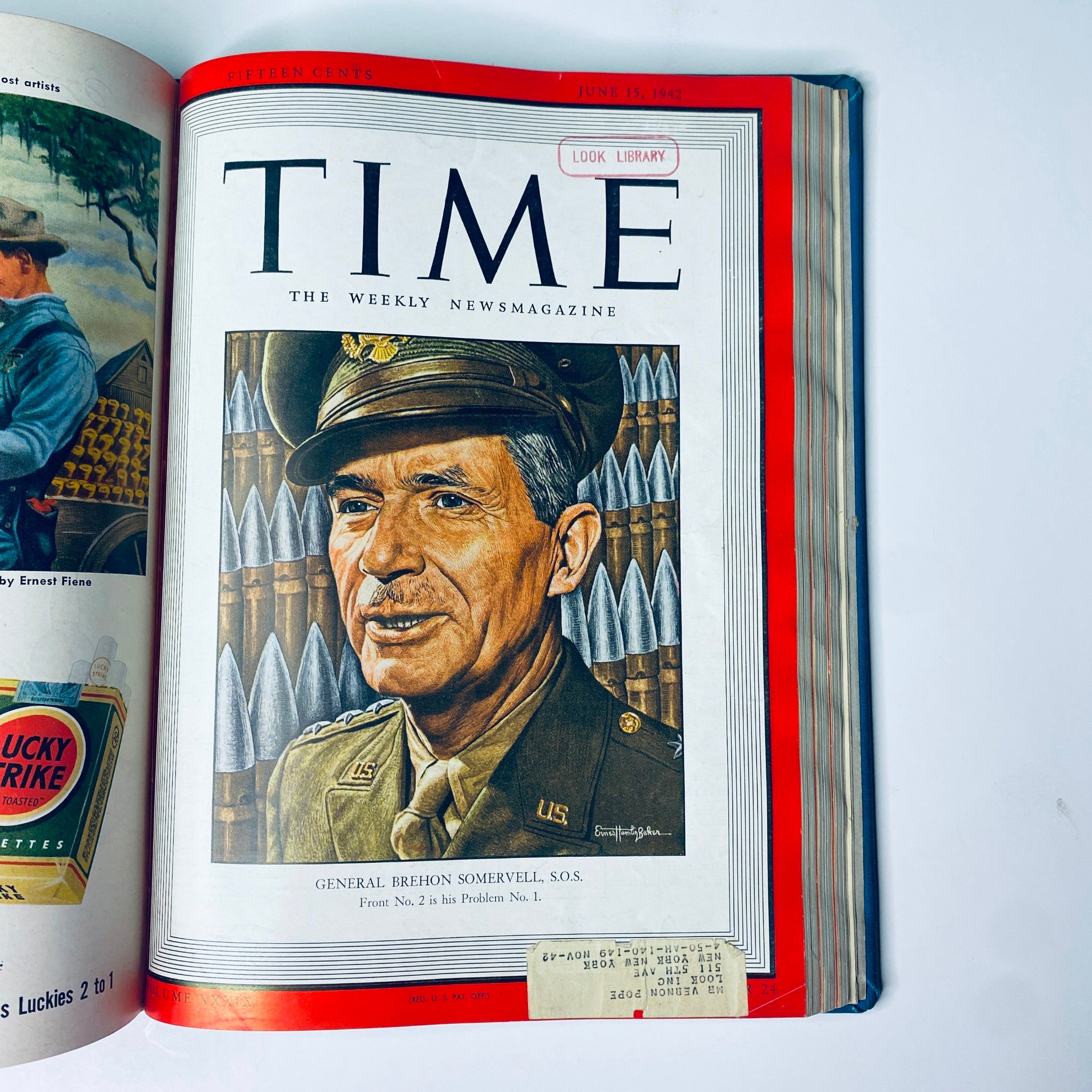 Cover of Time Magazine Library Bound Weekly April 6, 1942 - June 29, 1942 showcasing General Brehon Somervell, highlighting his contributions to wartime logistics.