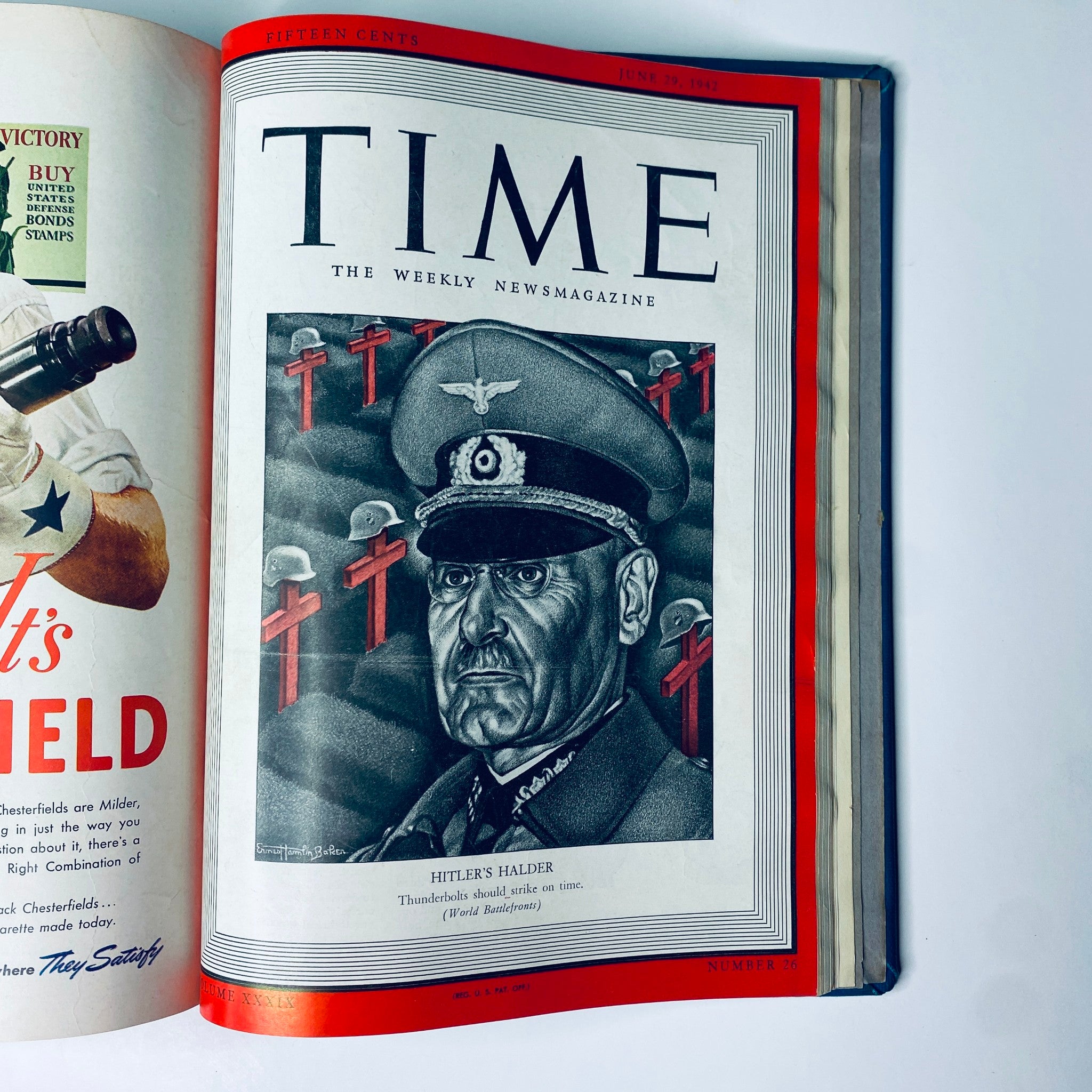 Cover of Time Magazine Library Bound Weekly April 6, 1942 - June 29, 1942 displaying General Franz Halder, with a serious portrayal related to military strategy in World War II.