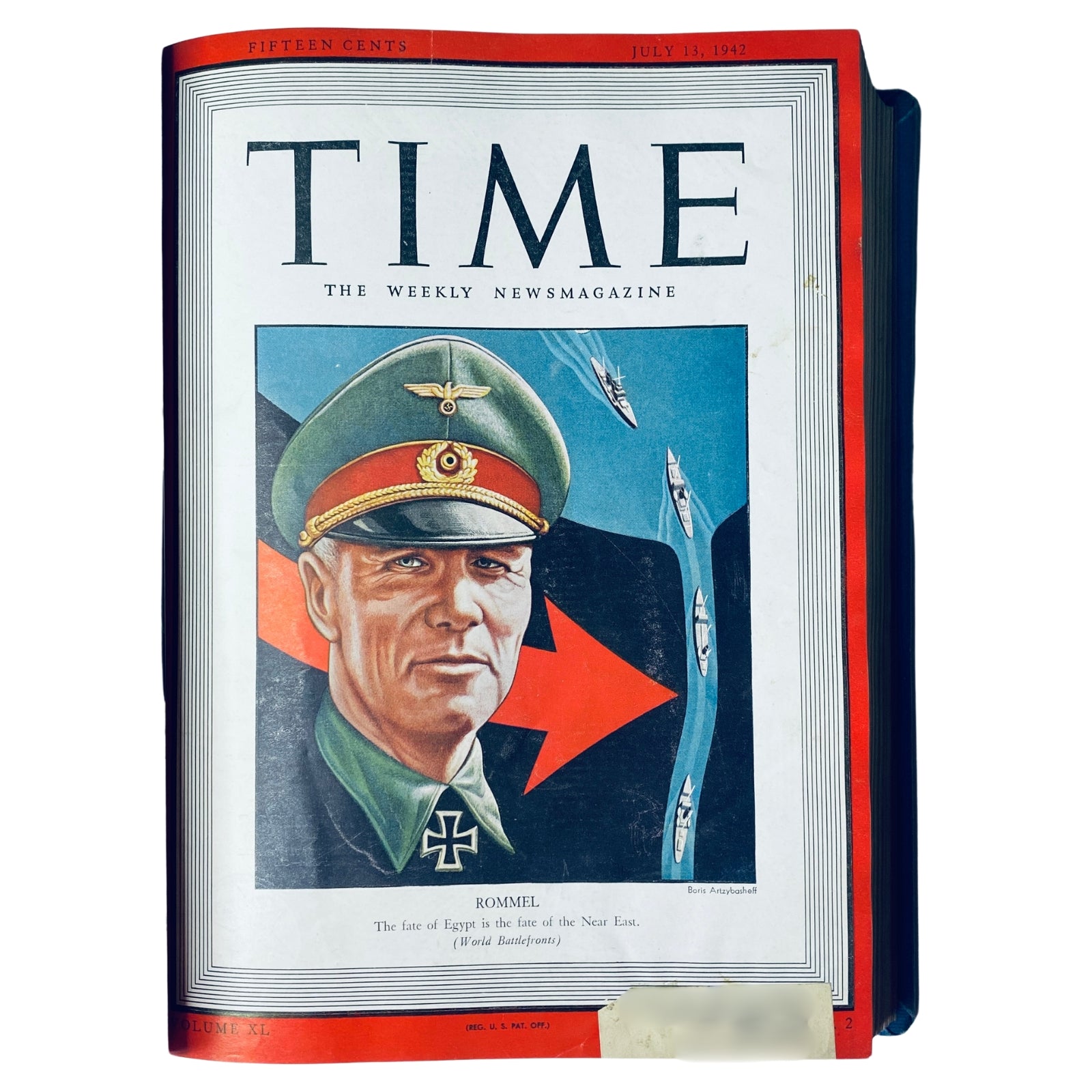 Cover of Time Magazine, July 13, 1942, featuring Field Marshal Erwin Rommel with the title 'Rommel'. The image shows Rommel in military uniform with a commanding expression, alongside a graphic of ships.