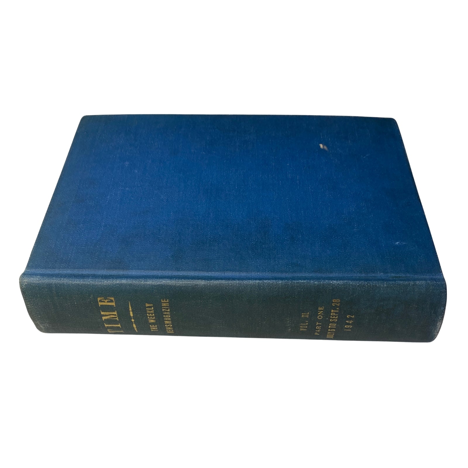 Spine view of the Library Bound Time Magazine volume covering July to September 1942, showcasing the golden embossed title and date.