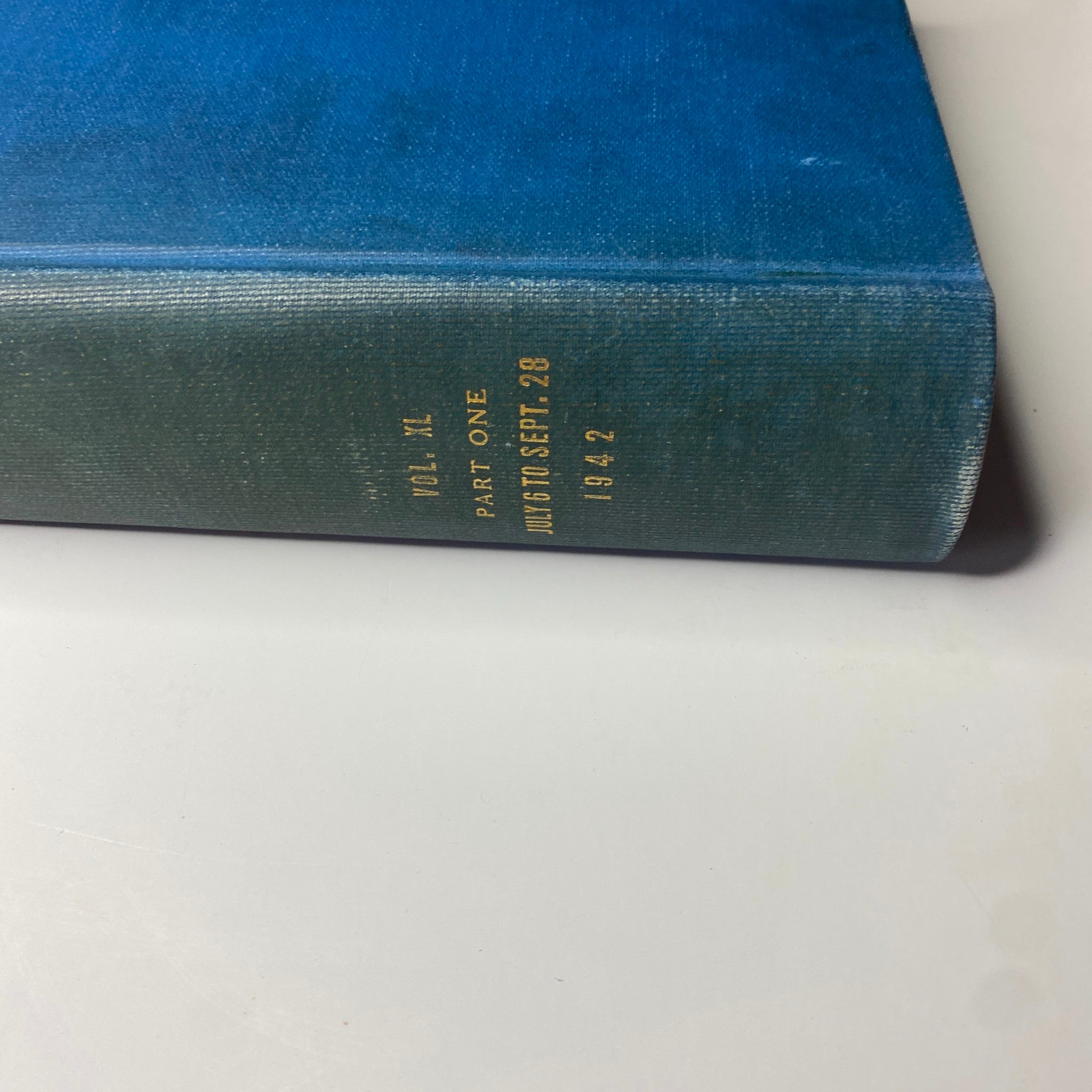 Detailed view of the spine of the Library Bound Time Magazine July-September 1942 edition, indicating volume and publication dates.